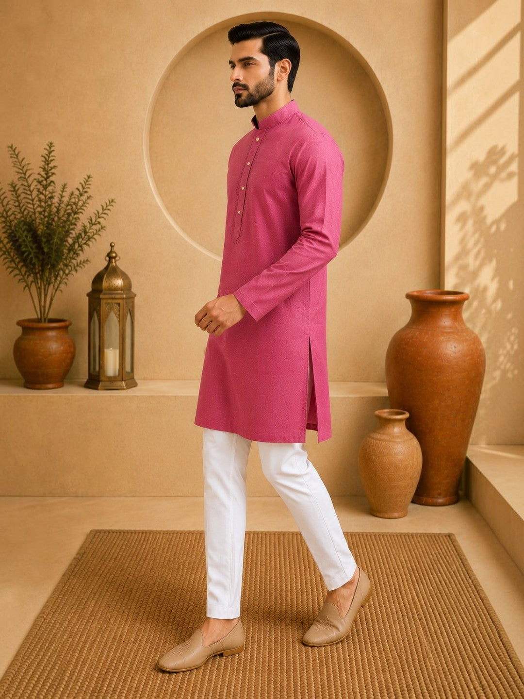 Tattva Men Embroidered Solid Short Kurta