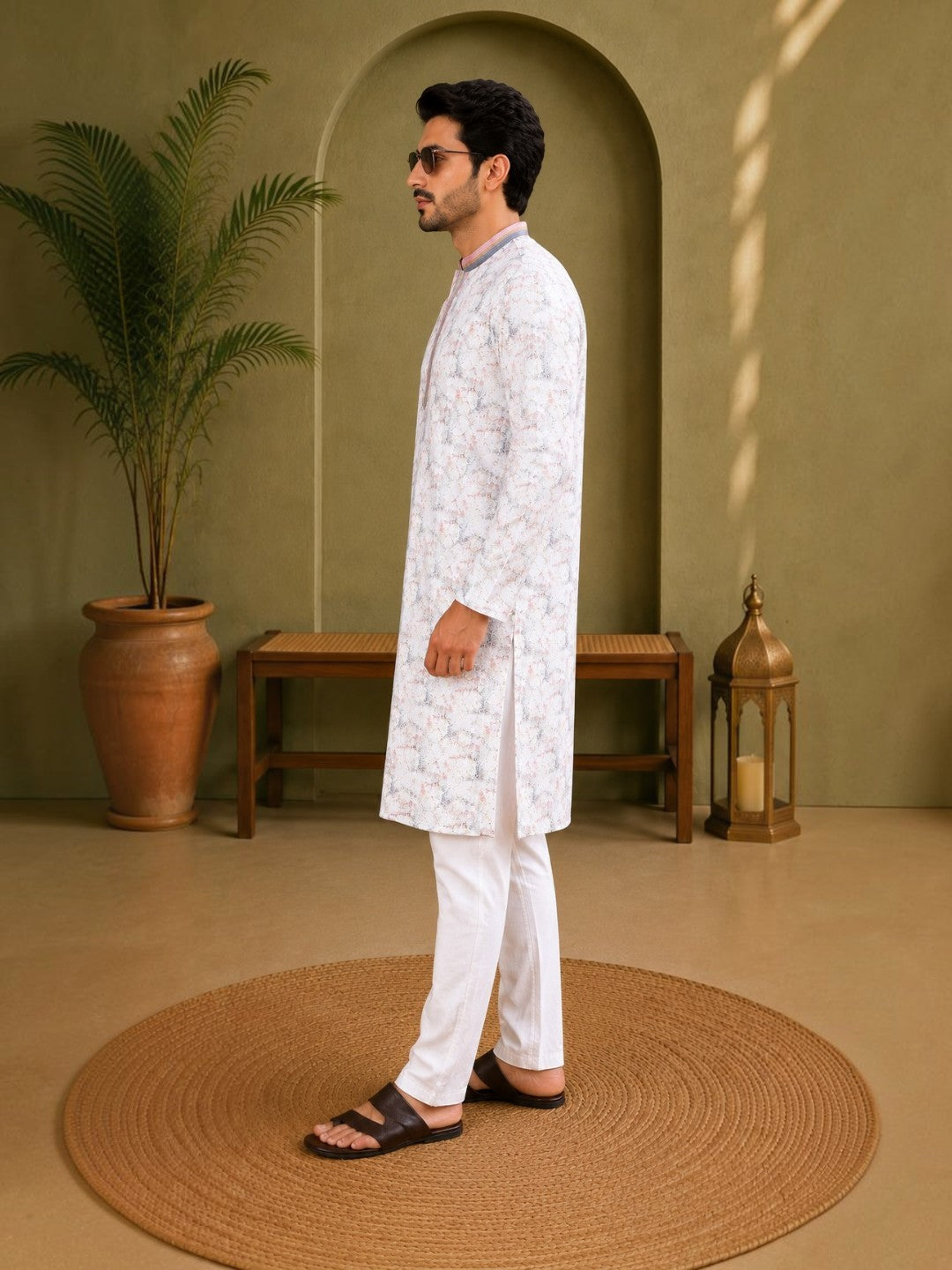 Tattva Men's Embroidered Thread Work Sequined Kurta