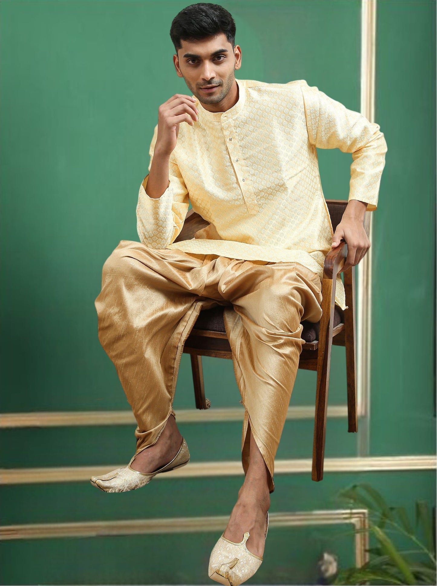 Tattva Beige Toned Woven Design Polyster Short Kurta