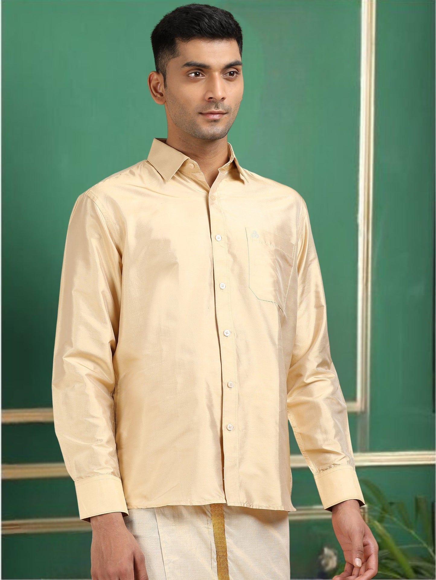 Tattva Men Bronze Toned Pure Silk Shirt