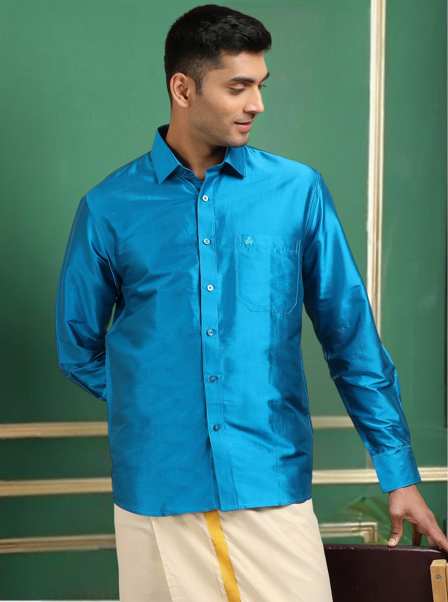 Tattva Men Blue Toned Pure Silk Shirt