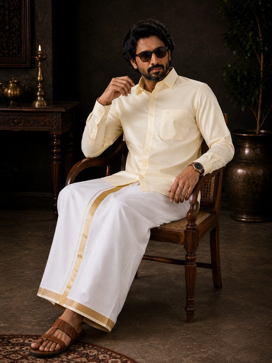 Tattva Mens White Colour Solid Party Shirt