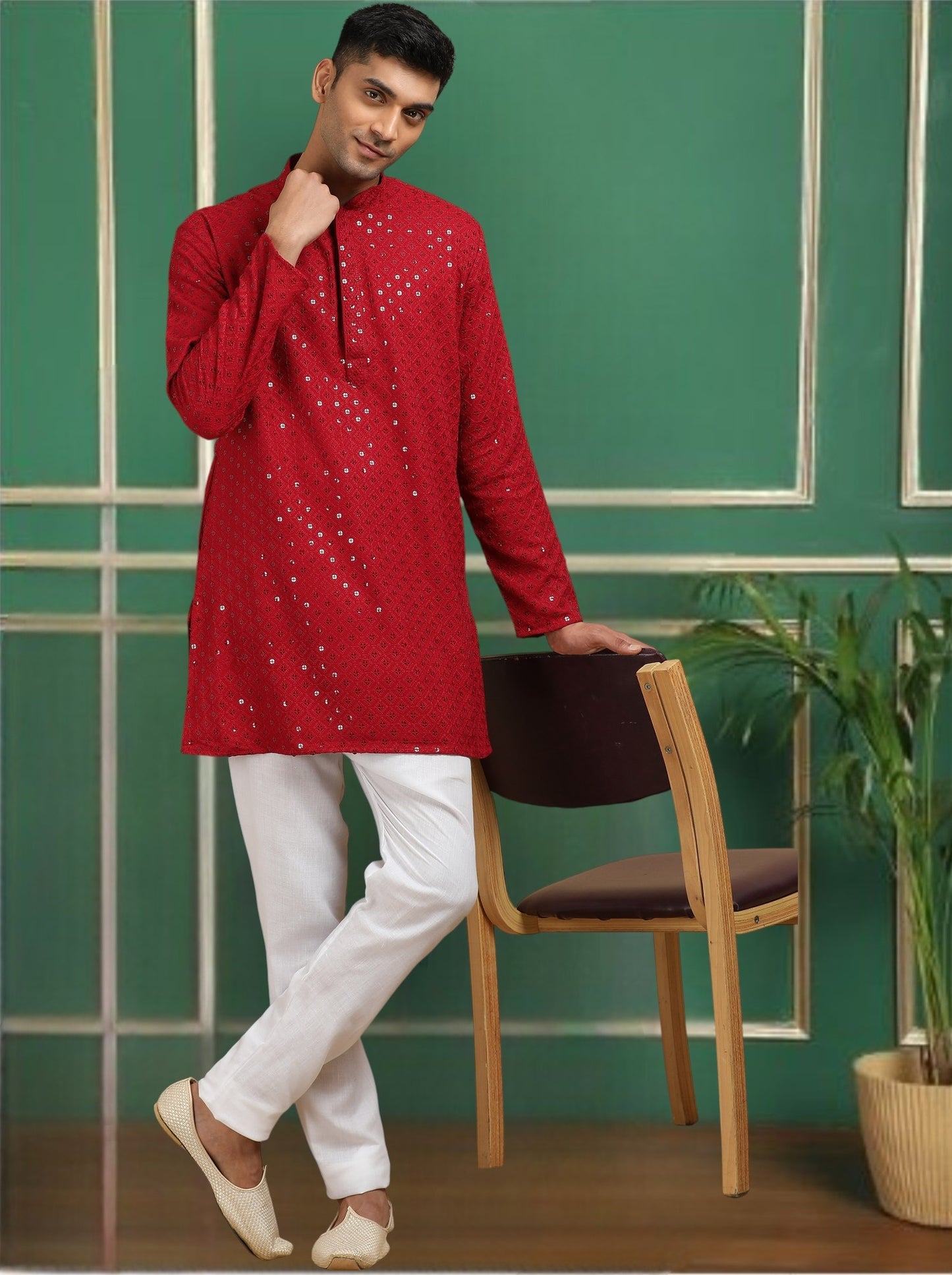 Tattva Red Toned Chikankari Short Kurta