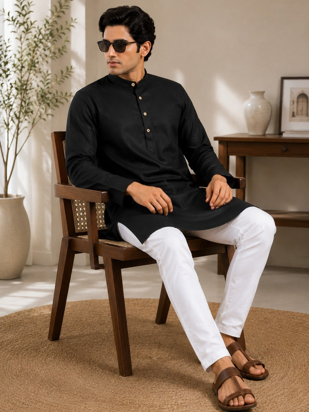 Tattva Men Premium Cotton Solid Straight Kurta