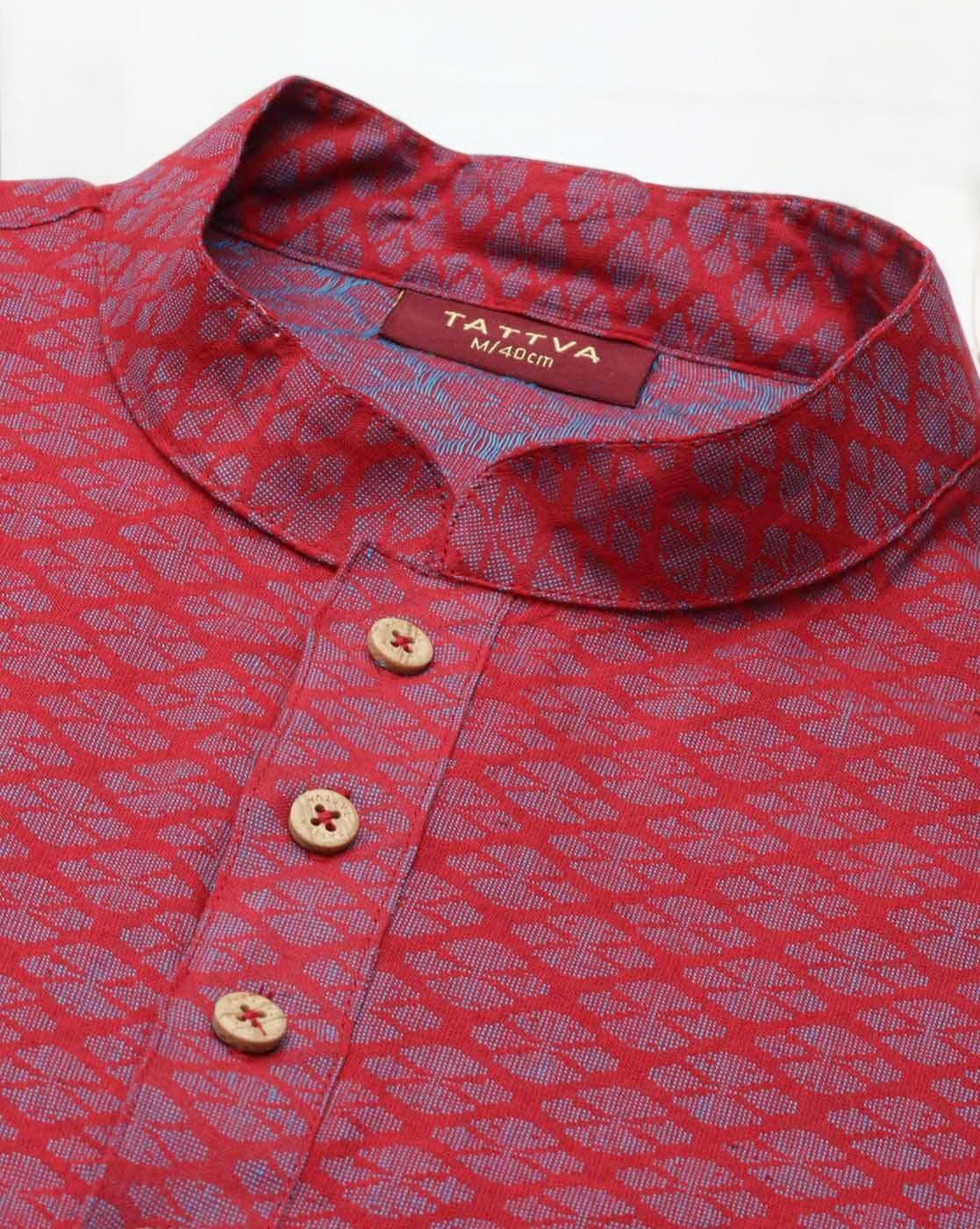 Tattva Men Red Geometric Print Cotton Blend Straight Kurta