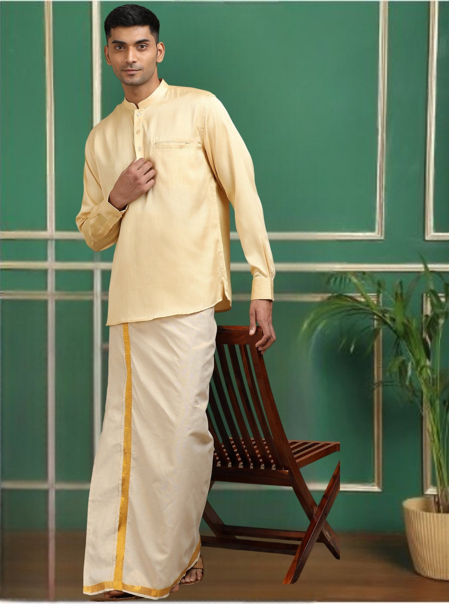 Tattva Men Beige Solid Super Short Kurta