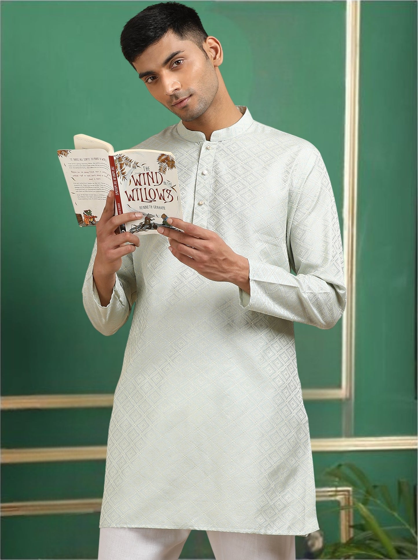 Tattva Silver Toned Jacquard Short Kurta