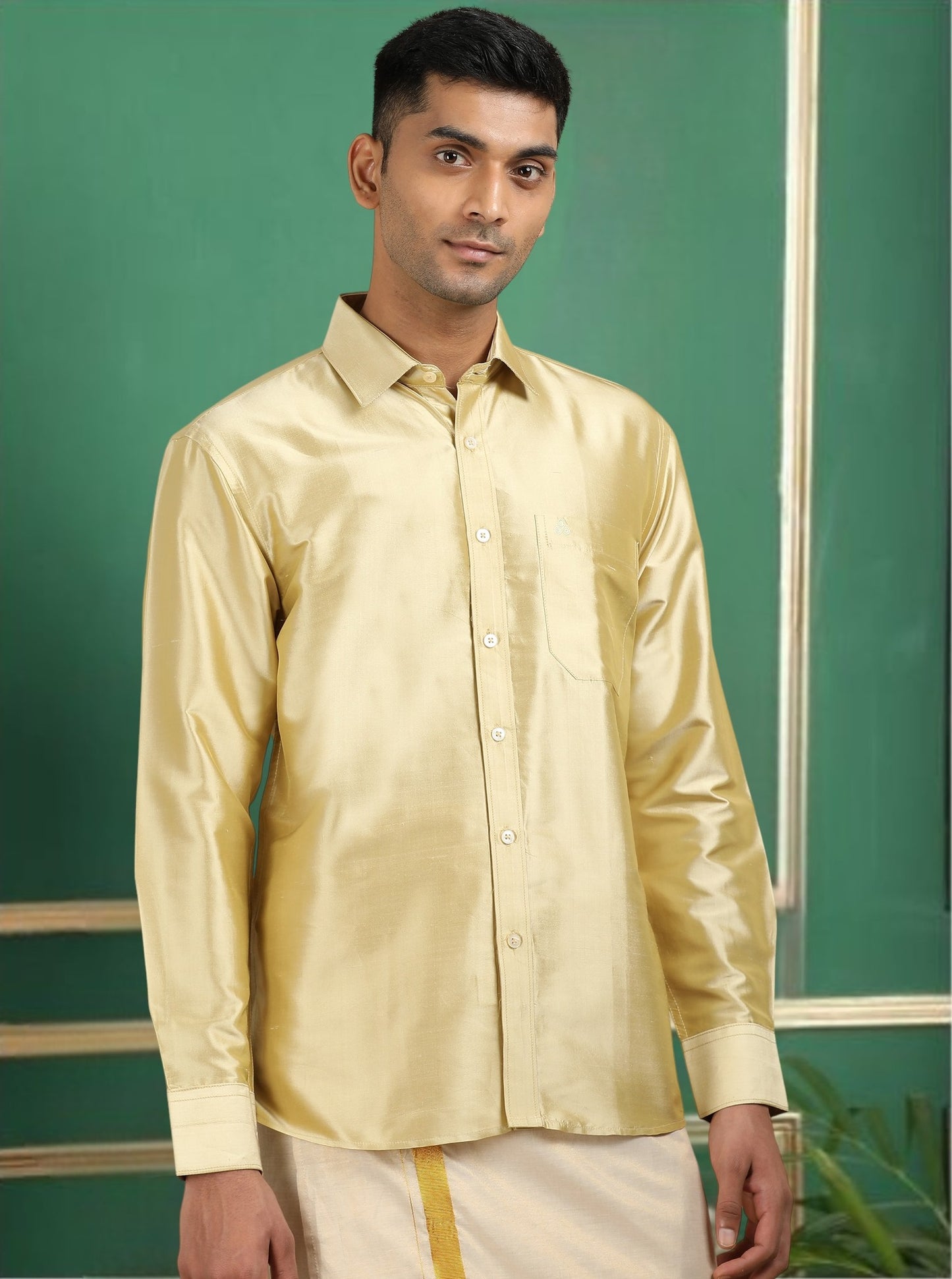Tattva Men Gold Toned Pure Silk Shirt