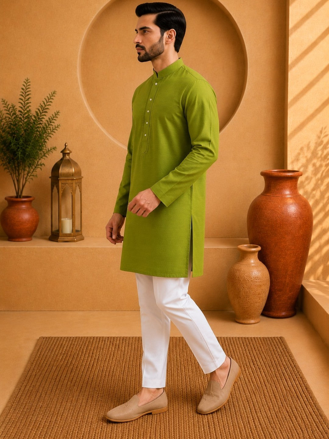 Tattva Solid Embroidered Mandarin Collar Short Kurta