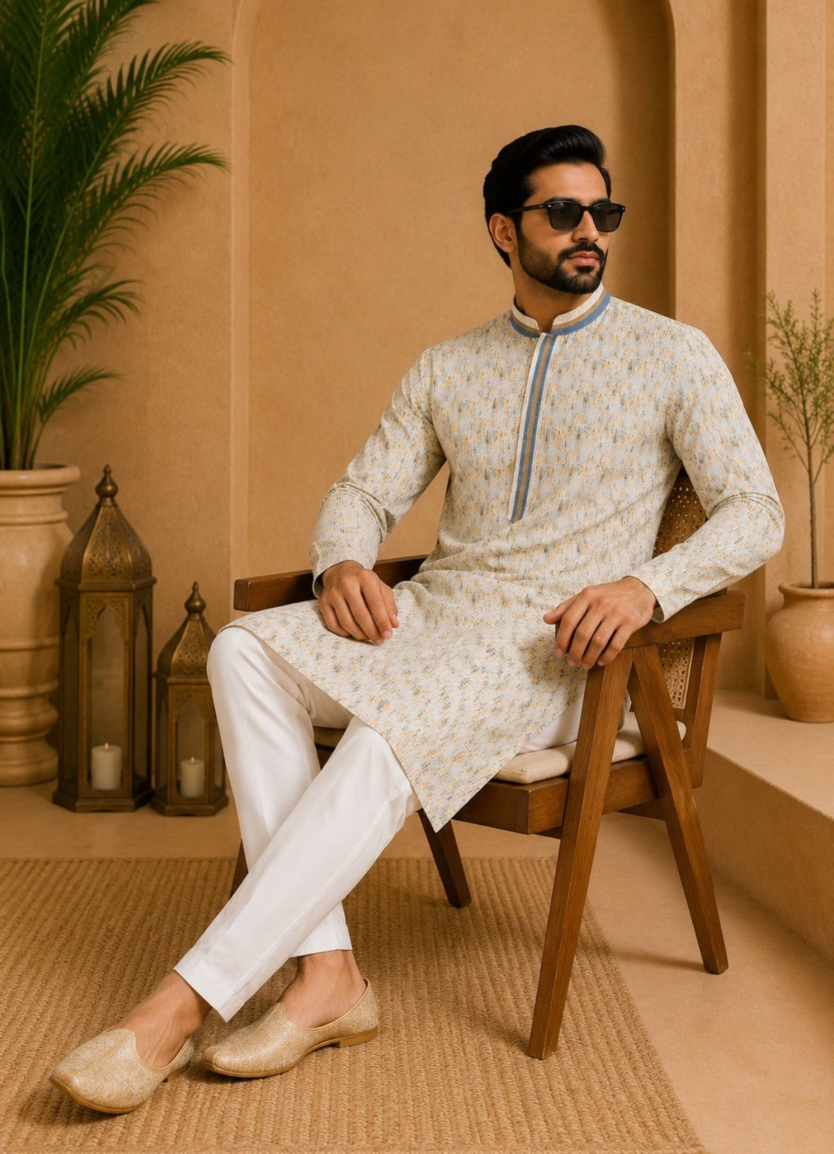Tattva Men's Embroidered Thread Work Sequinned Kurta