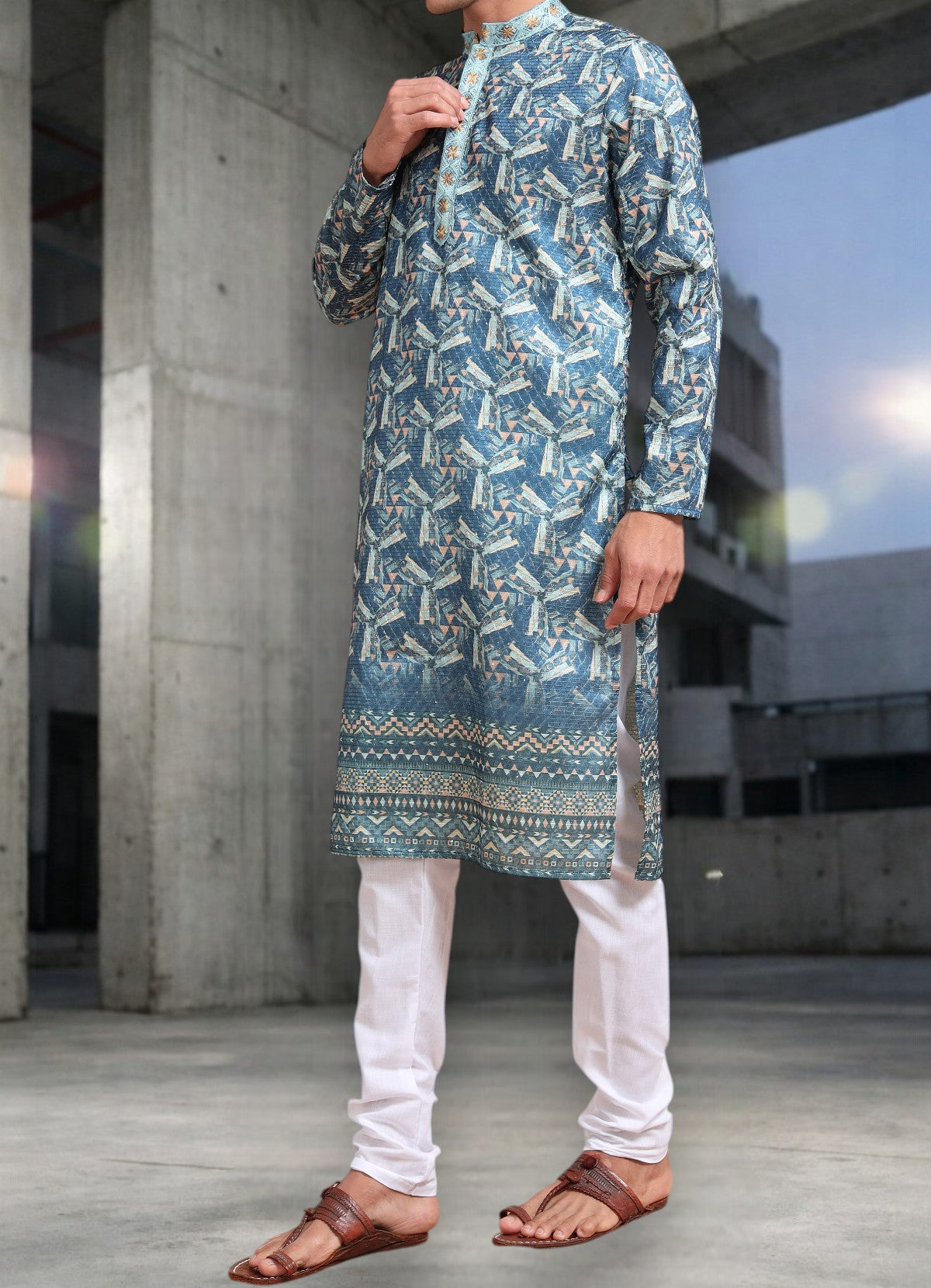 Tattva Woven Diamond Motif Blue Festive Kurta Set