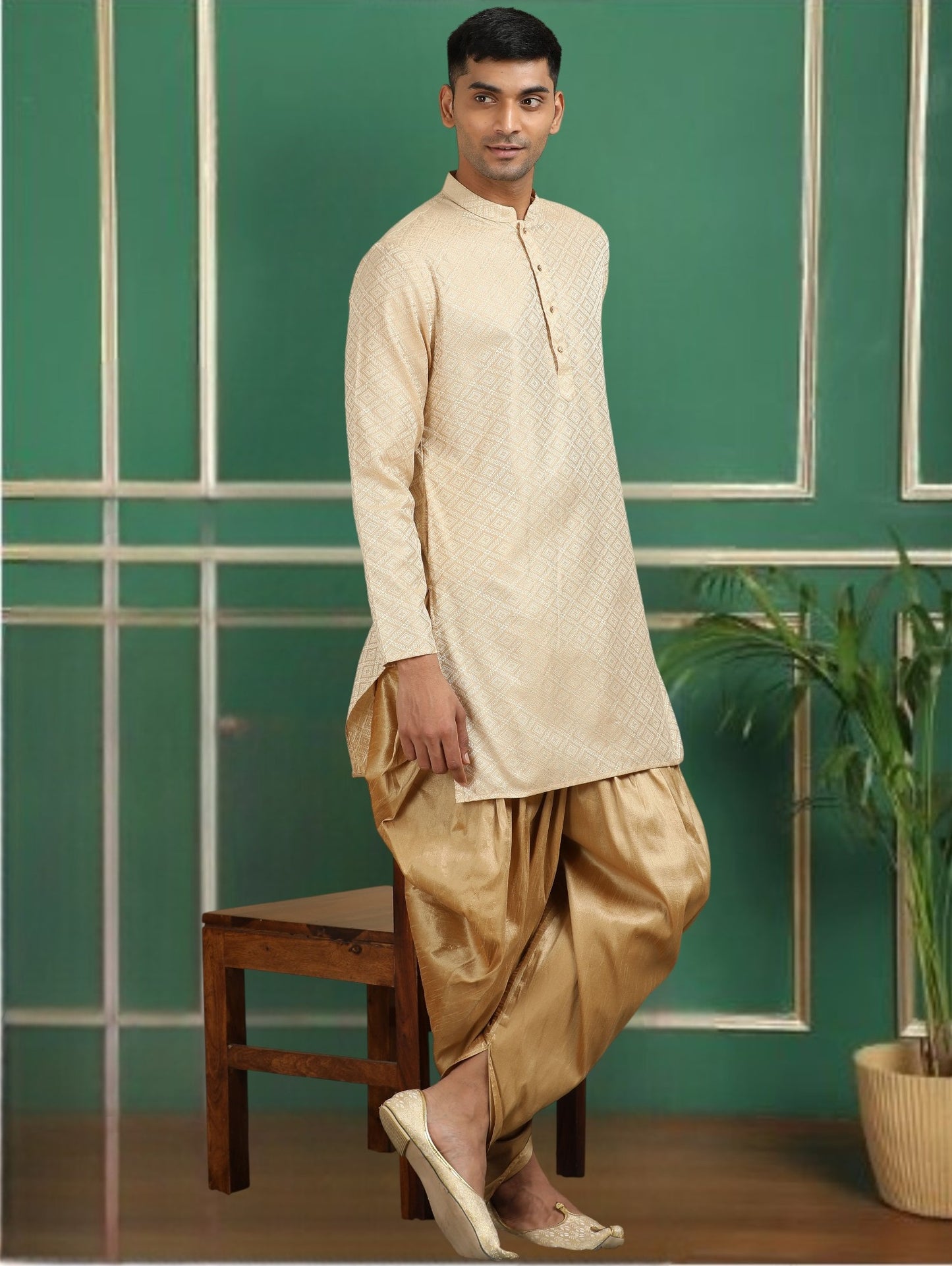 Tattva Bronze Toned Jacquard Short Kurta