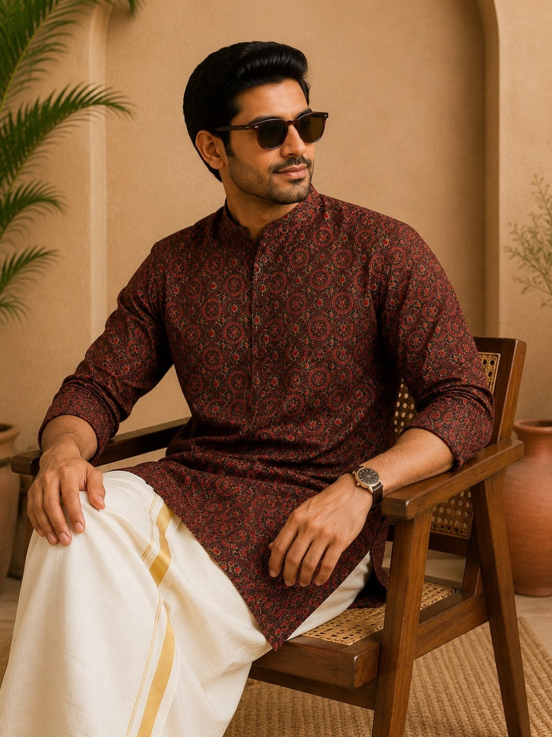 Tattva Men Printed Super Short Kurta