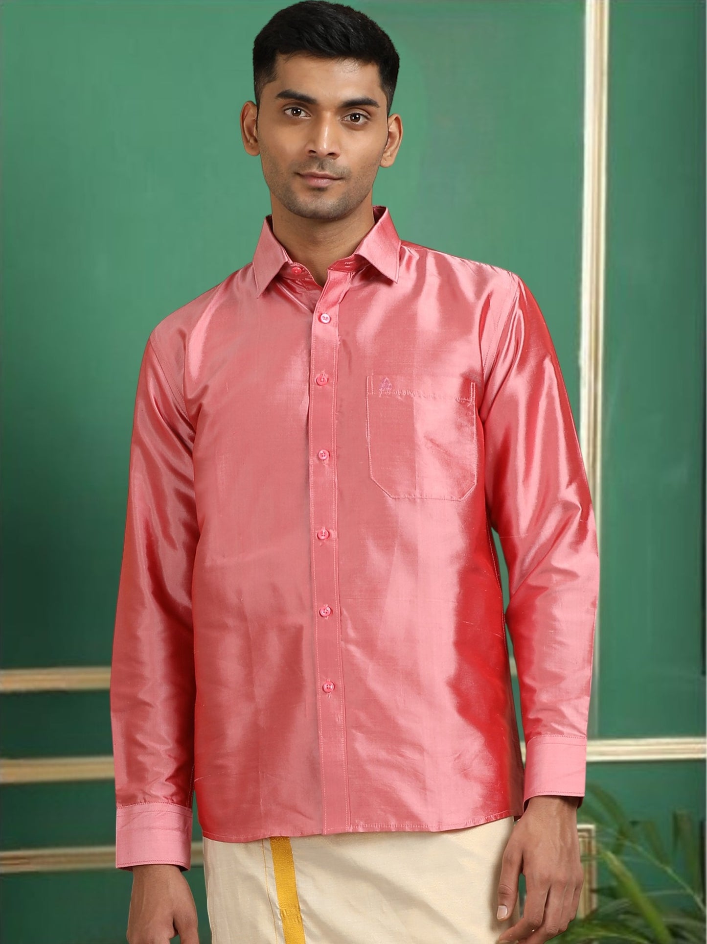 Tattva Men Rose Toned Pure Silk Shirt