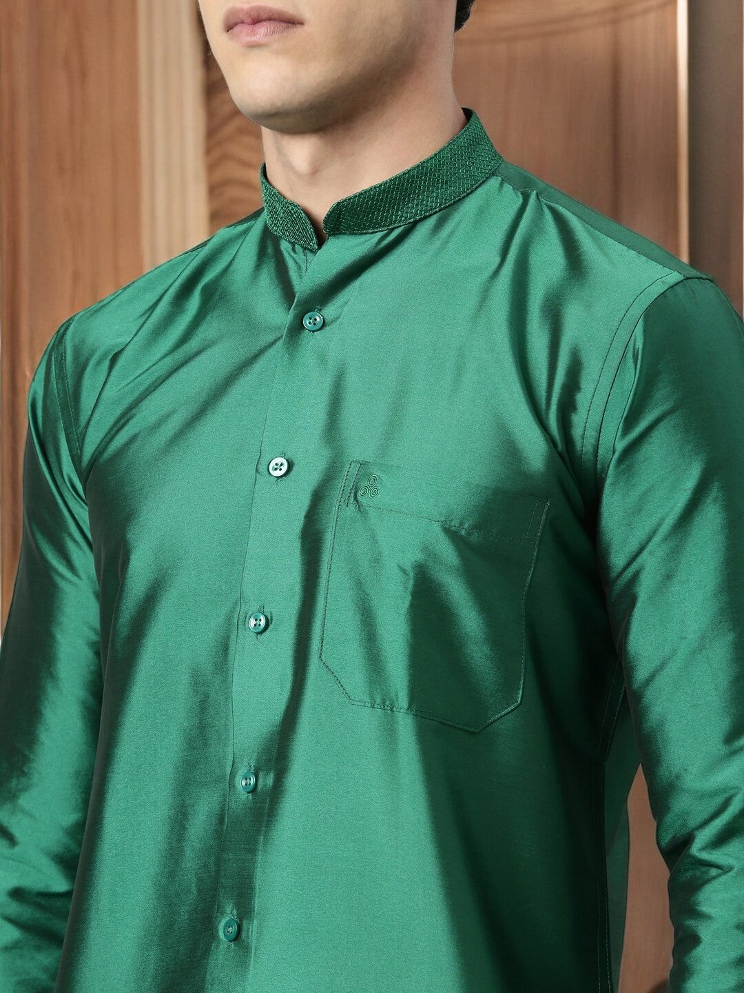 Green Color Art Silk Slim Fit Solid Party Shirt