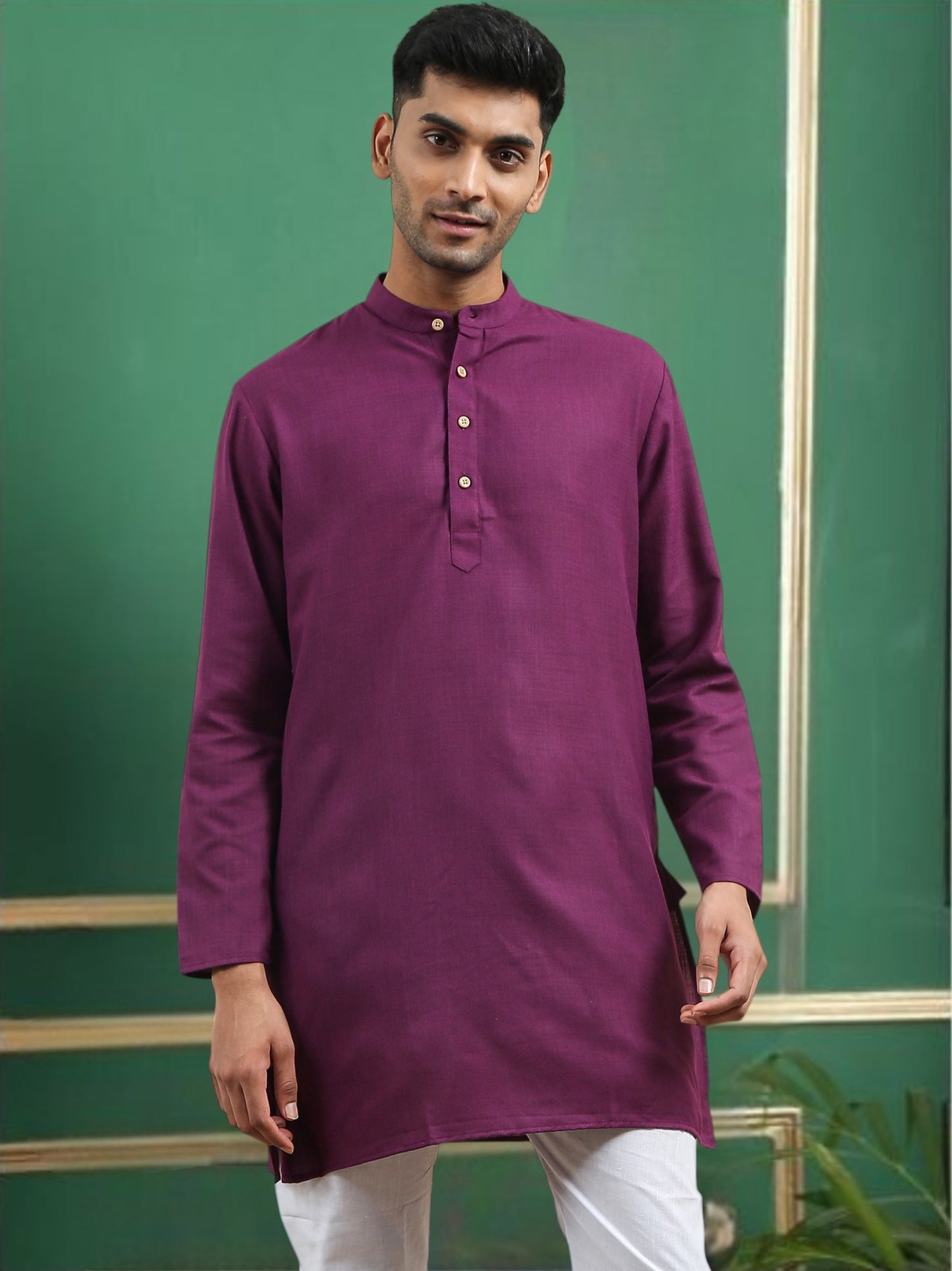 Tattva Purple Toned Solid Cotton Short Kurta