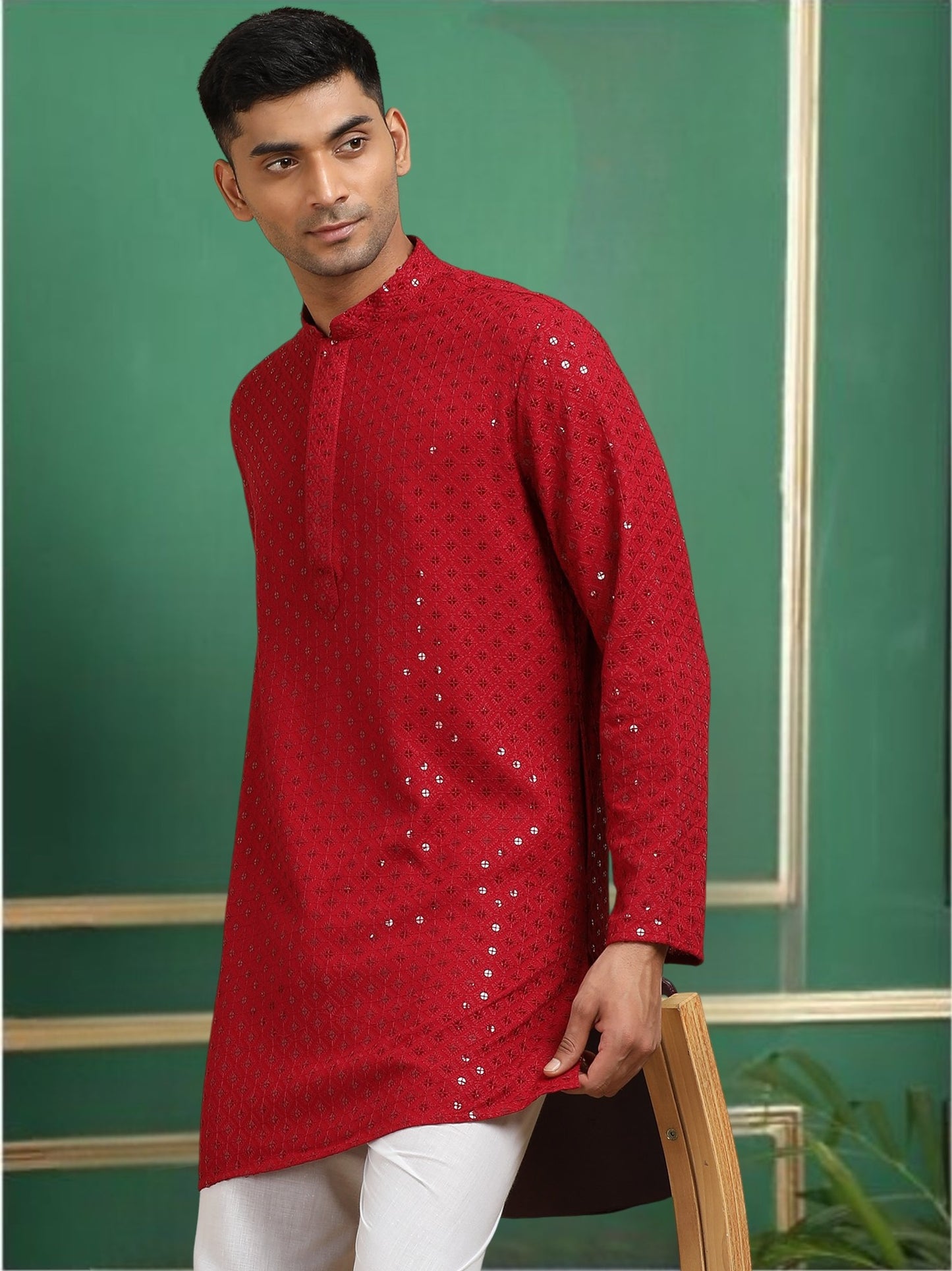 Tattva Red Toned Chikankari Short Kurta
