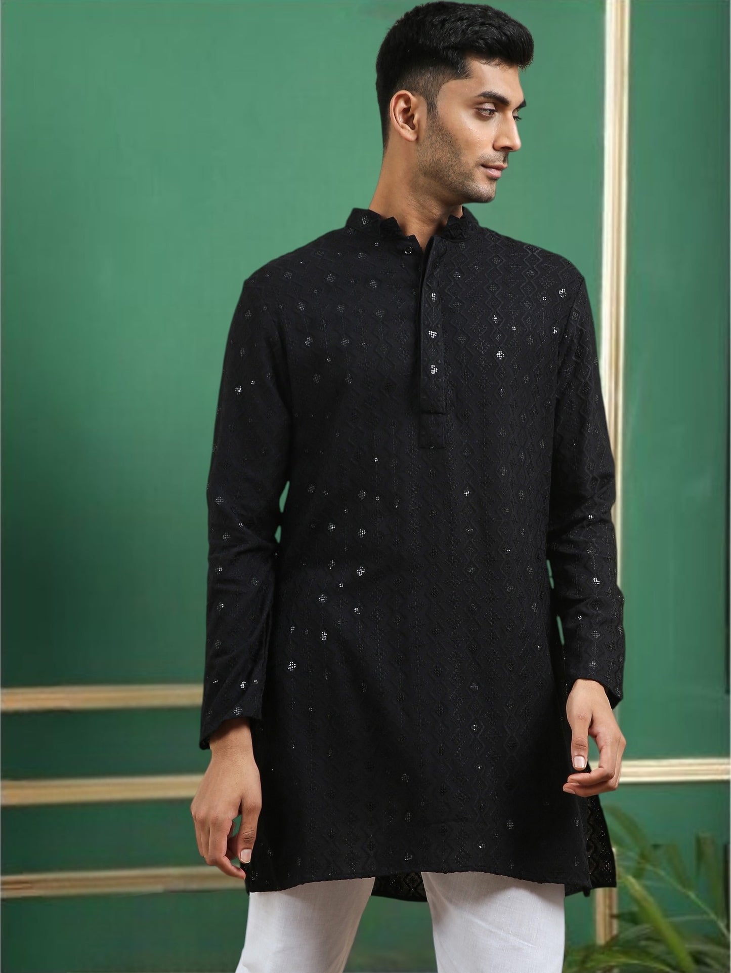 Tattva Black Toned chikankari Cotton Short Kurta