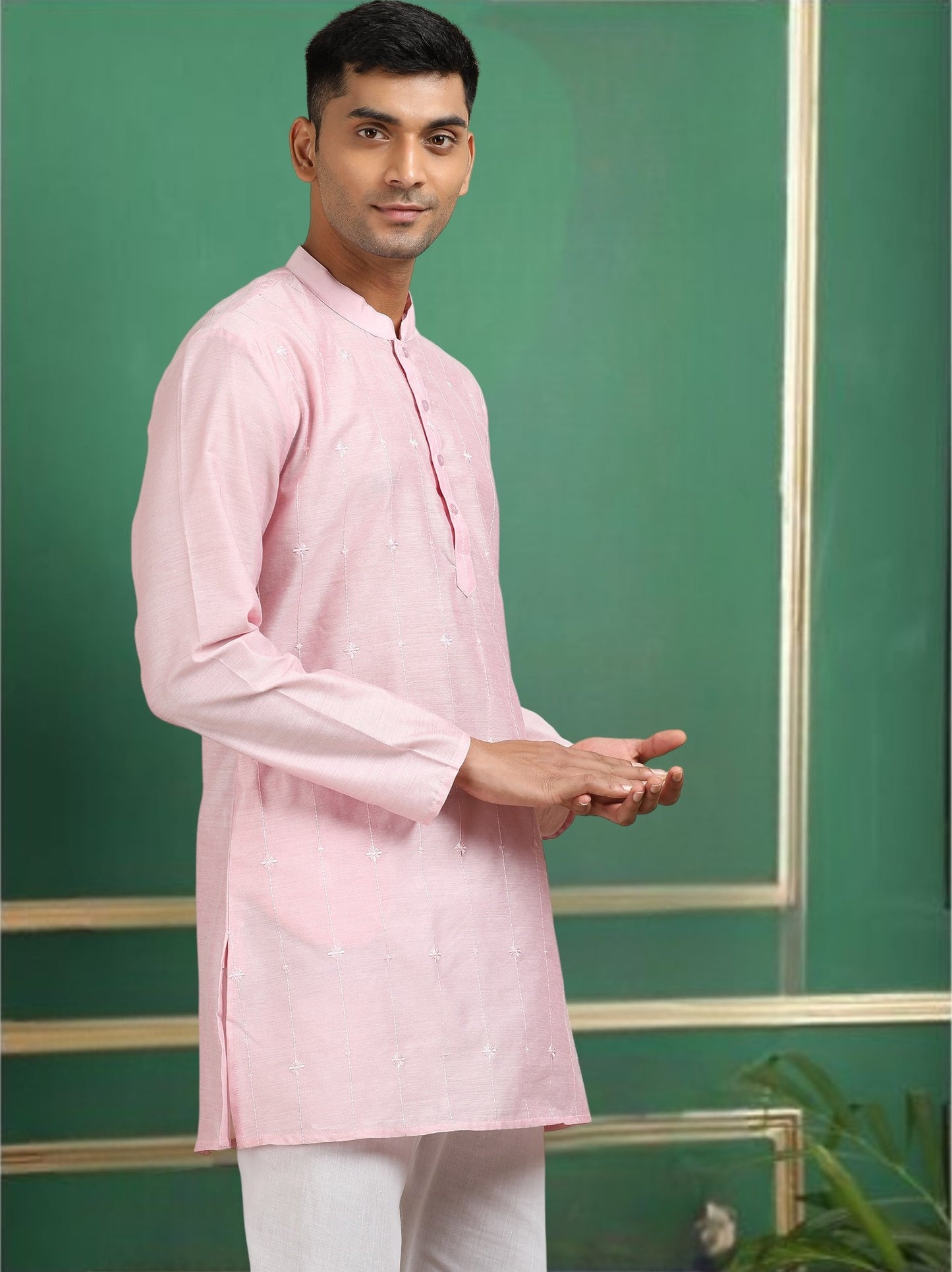 Tattva Baby Pink Toned Threadwork Short Kurta