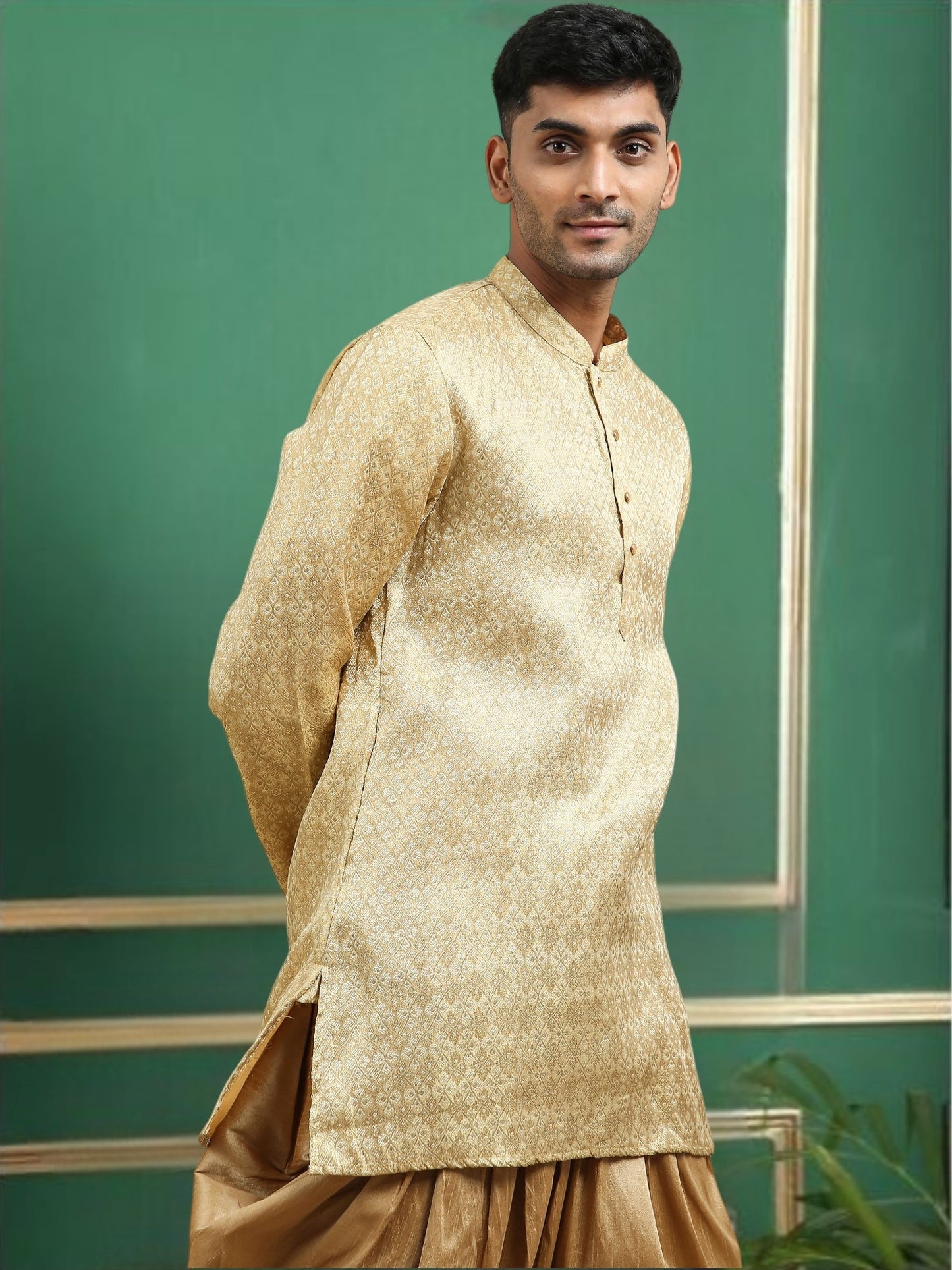 Tattva Beige Toned Woven Design Cotton Short Kurta