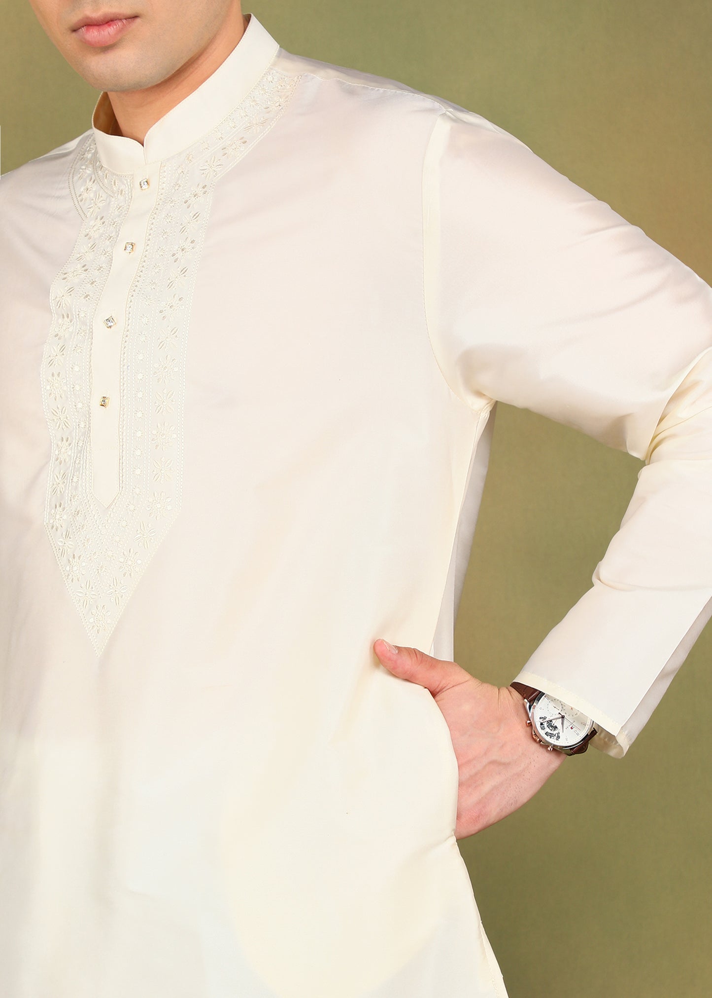Tattva Men Cream Colored Short Kurta