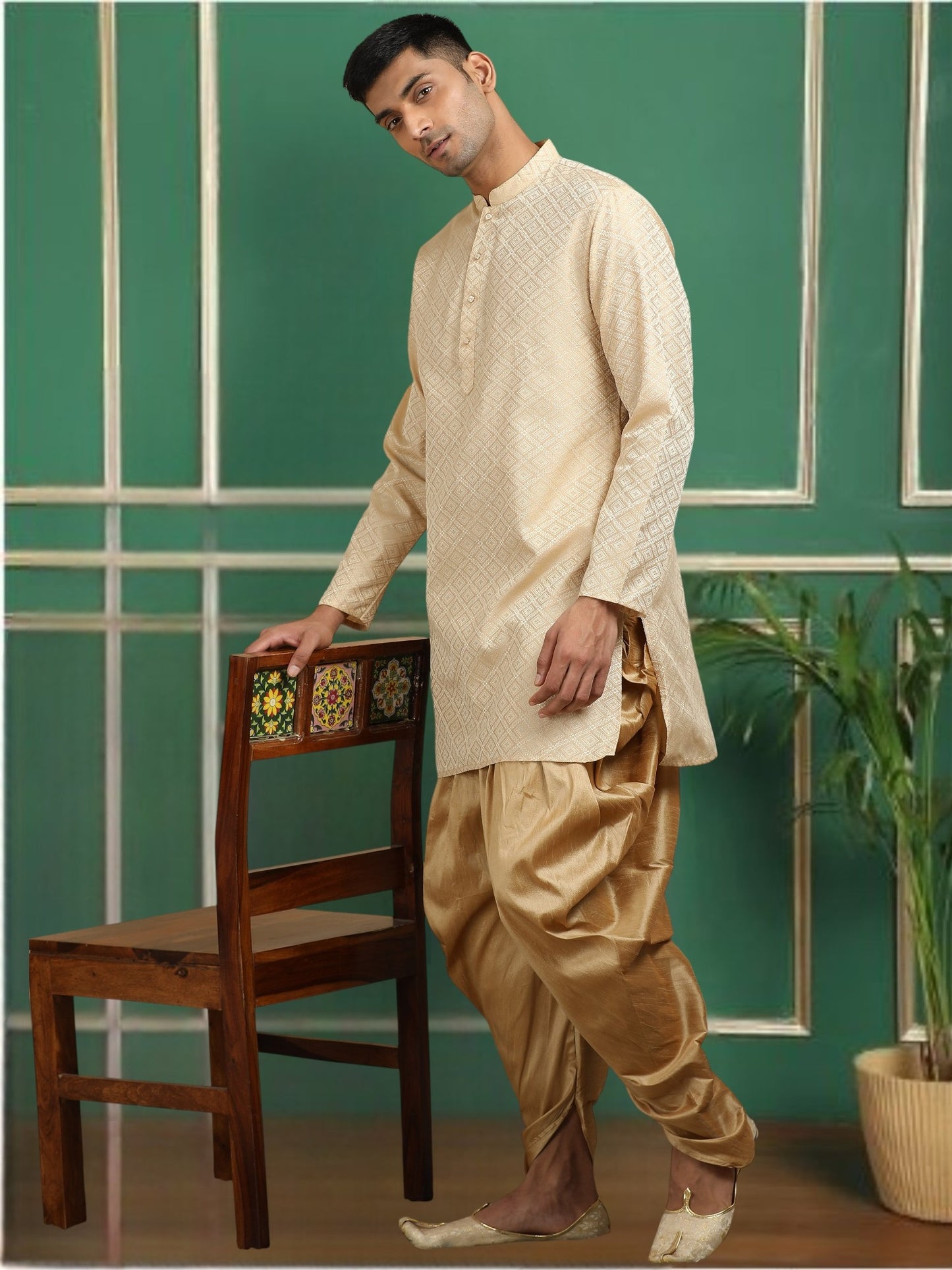 Tattva Bronze Toned Jacquard Short Kurta
