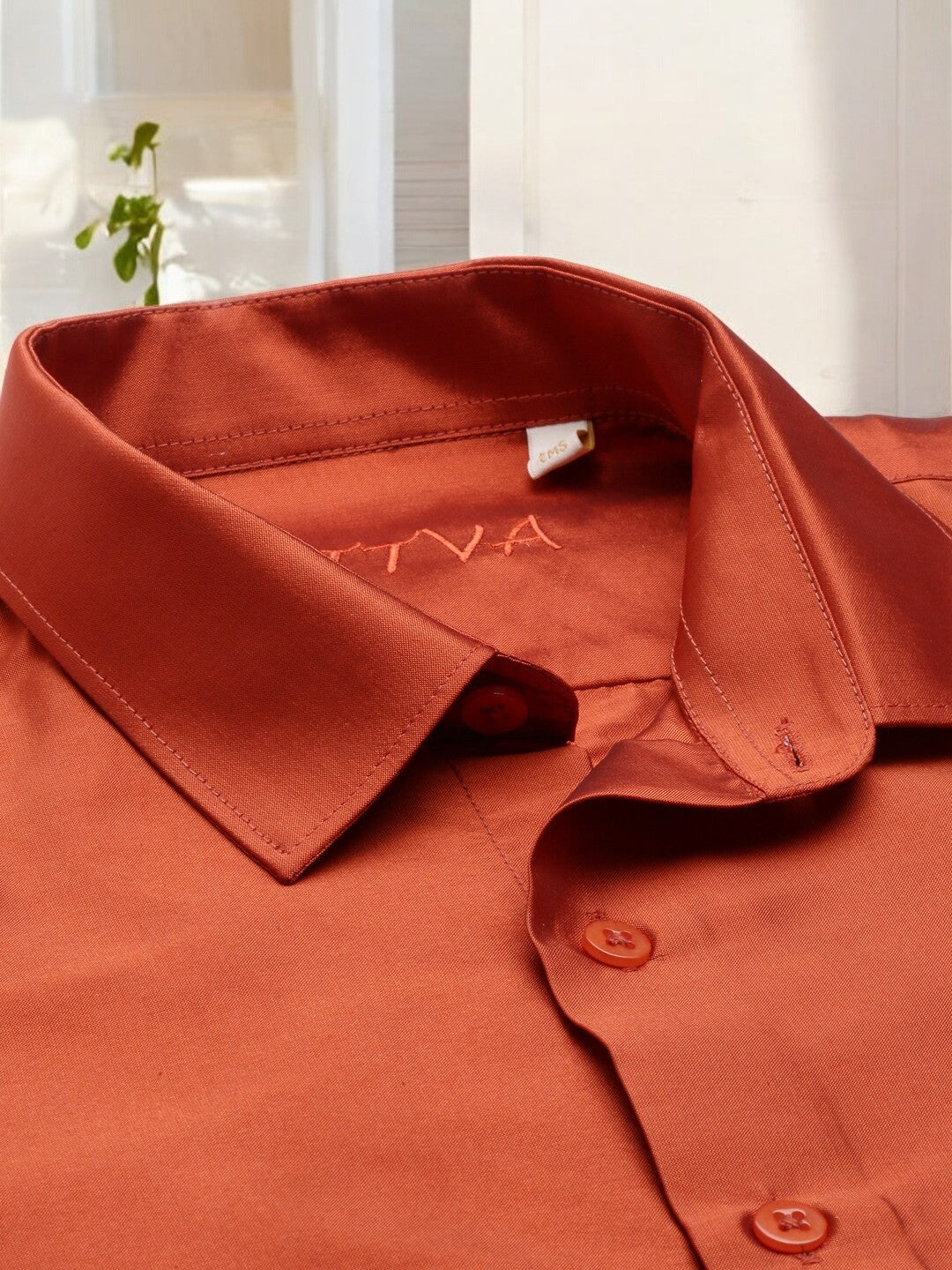 Tattva Rust Solid Slim Party Shirt