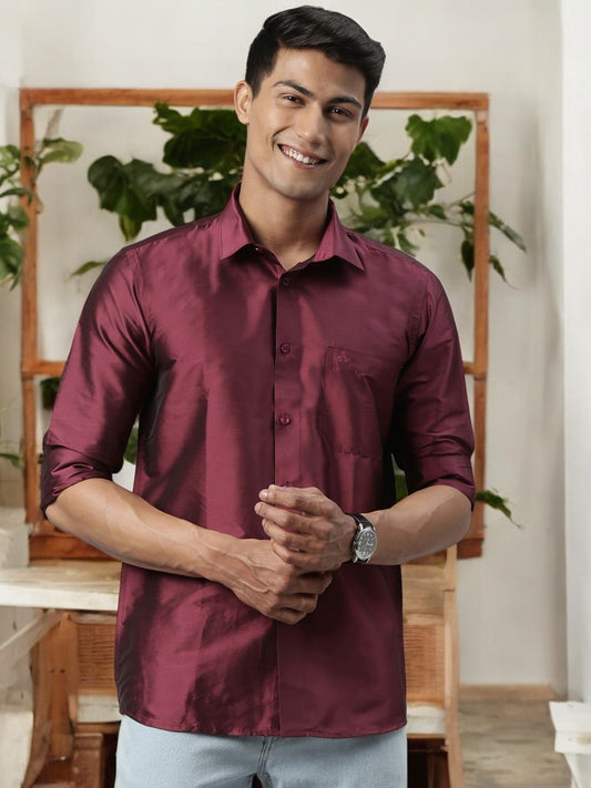 Tattva Mens Maroon Solid Shirt