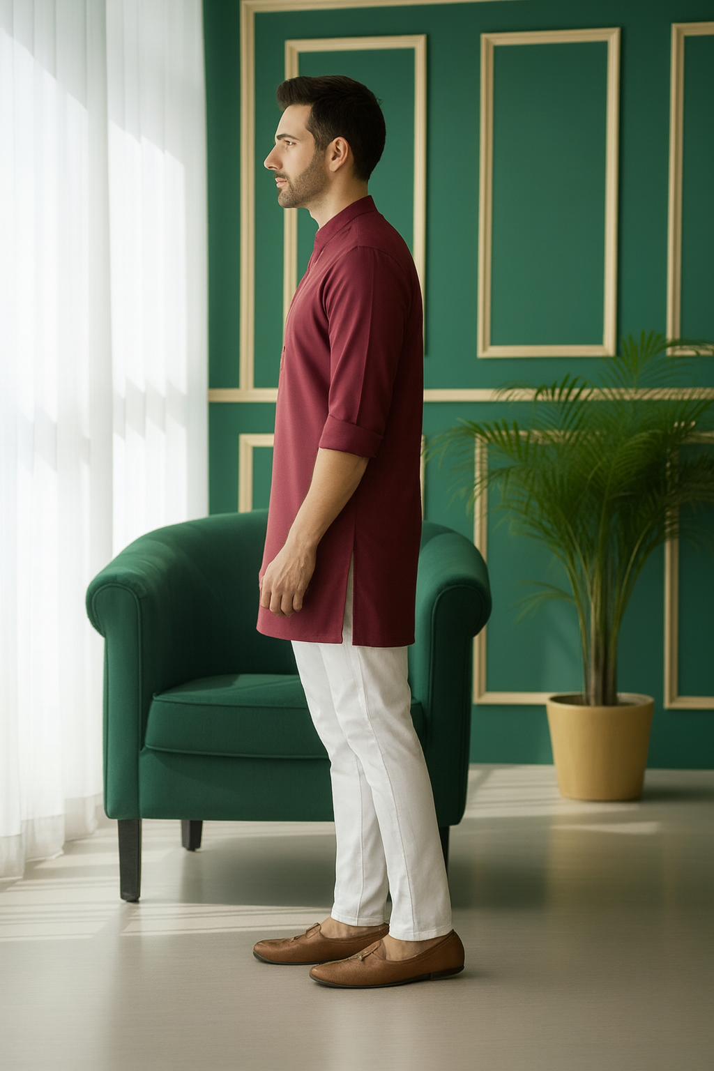 Tattva Men Embroidered Solid Short Kurta