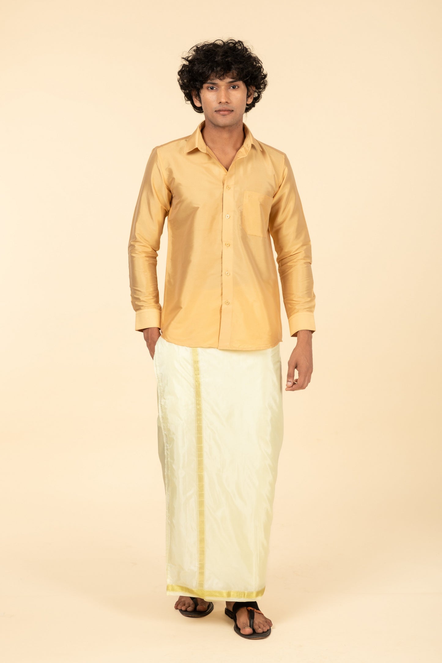 Gold-Toned Polyester Slim Fit Shirt