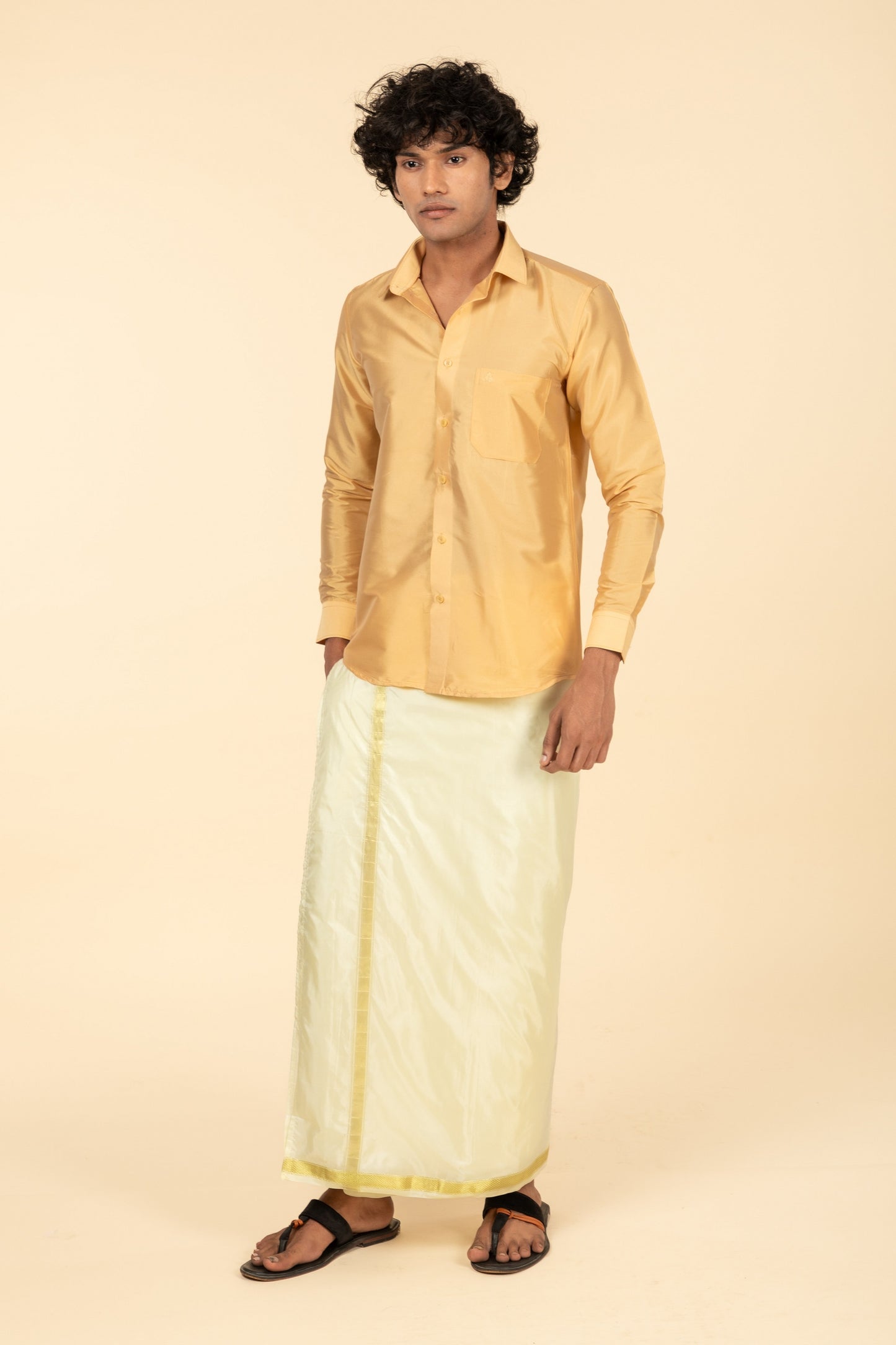 Gold-Toned Polyester Slim Fit Shirt