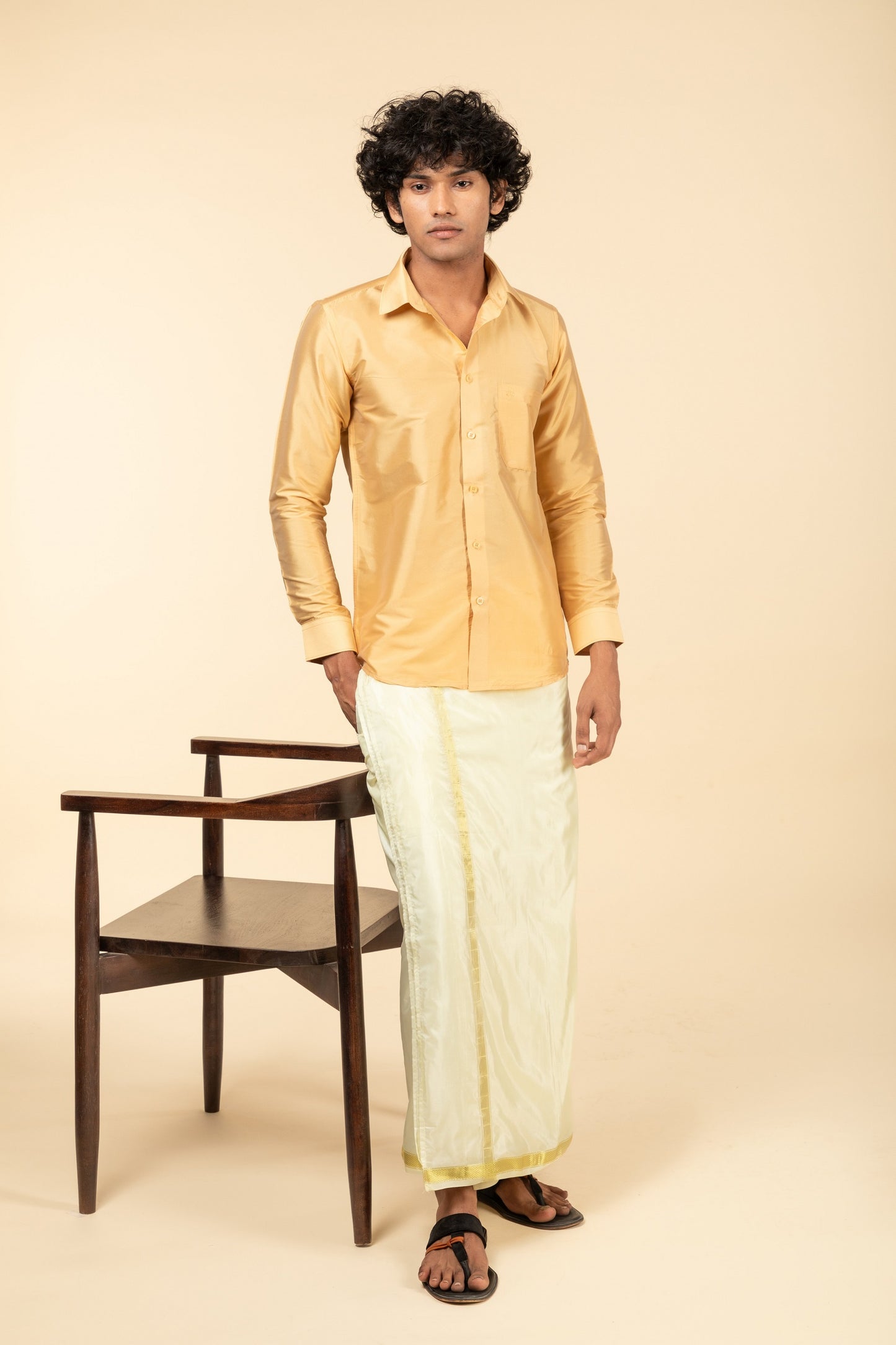 Gold-Toned Polyester Slim Fit Shirt