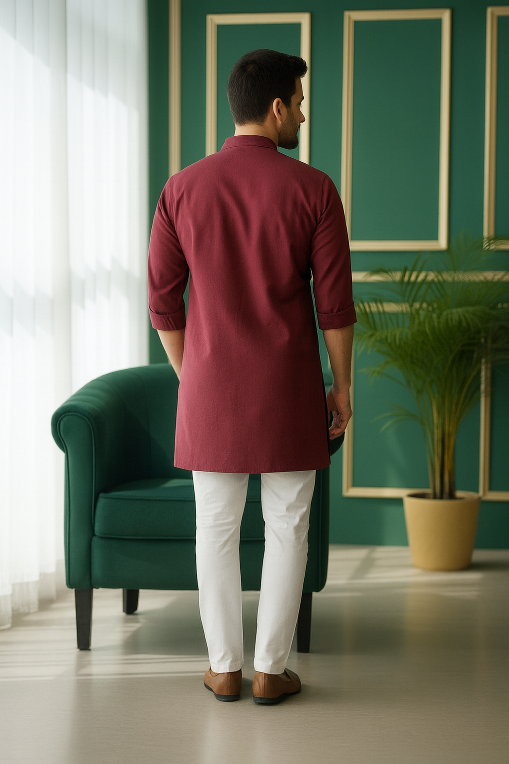 Tattva Men Embroidered Solid Short Kurta