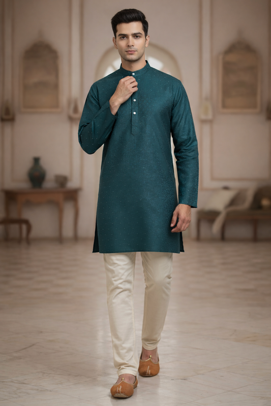 Tattva Men Ethnic Motifs Printed Mandarin Collar Straight Sequinned Kurta