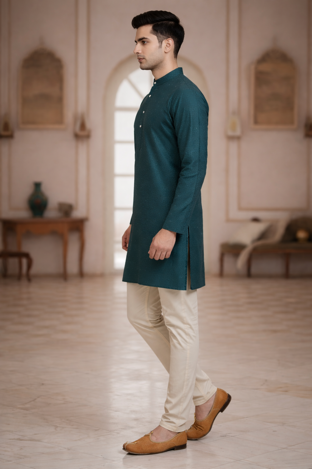 Tattva Men Ethnic Motifs Printed Mandarin Collar Straight Sequinned Kurta