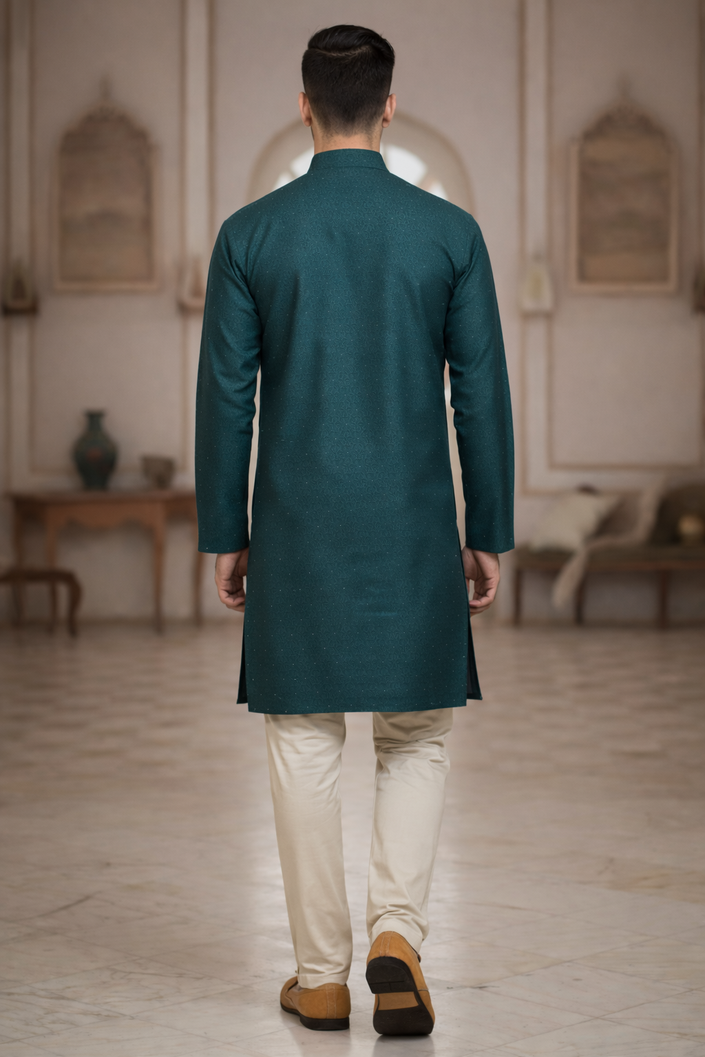 Tattva Men Ethnic Motifs Printed Mandarin Collar Straight Sequinned Kurta