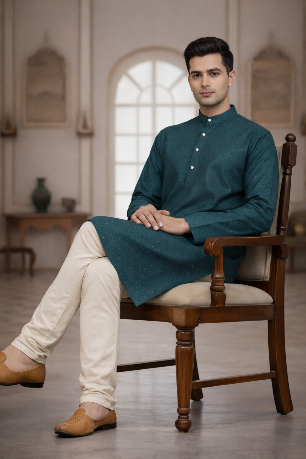 Tattva Men Ethnic Motifs Printed Mandarin Collar Straight Sequinned Kurta