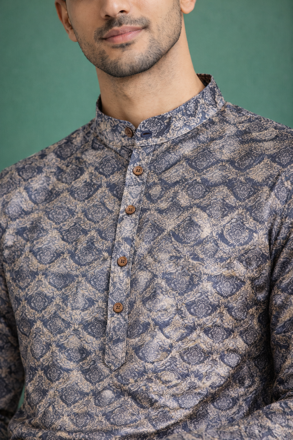 Tattva Men Mandarin Collar Abstract Printed Straight Kurta