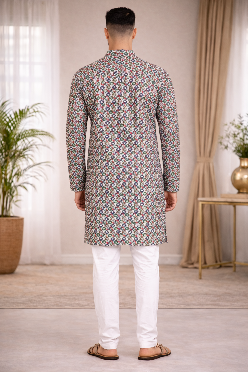 Tattva Men Floral Printed Mandarin Collar Cotton Straight Kurta