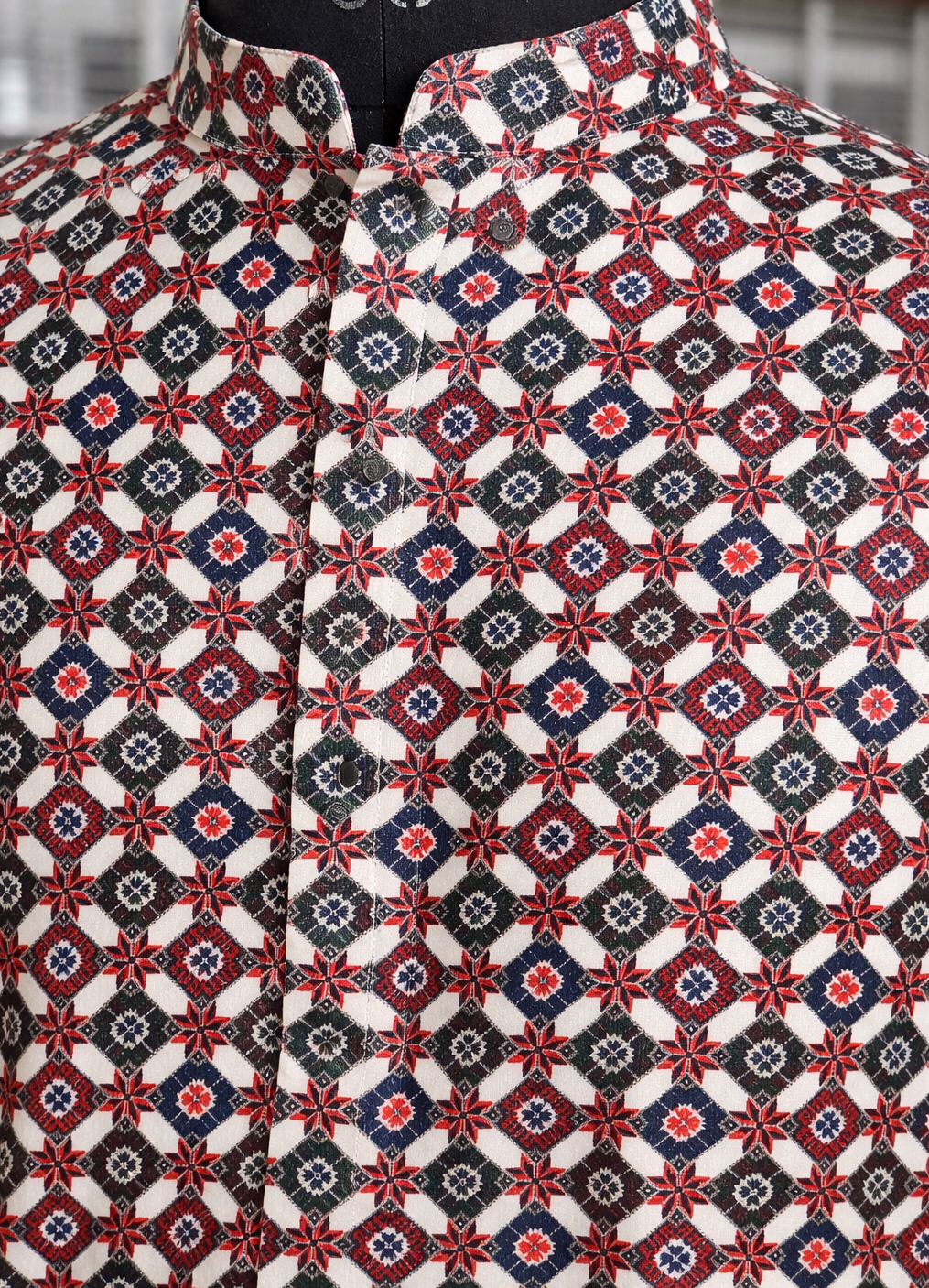 Tattva Men Floral Printed Mandarin Collar Cotton Straight Kurta