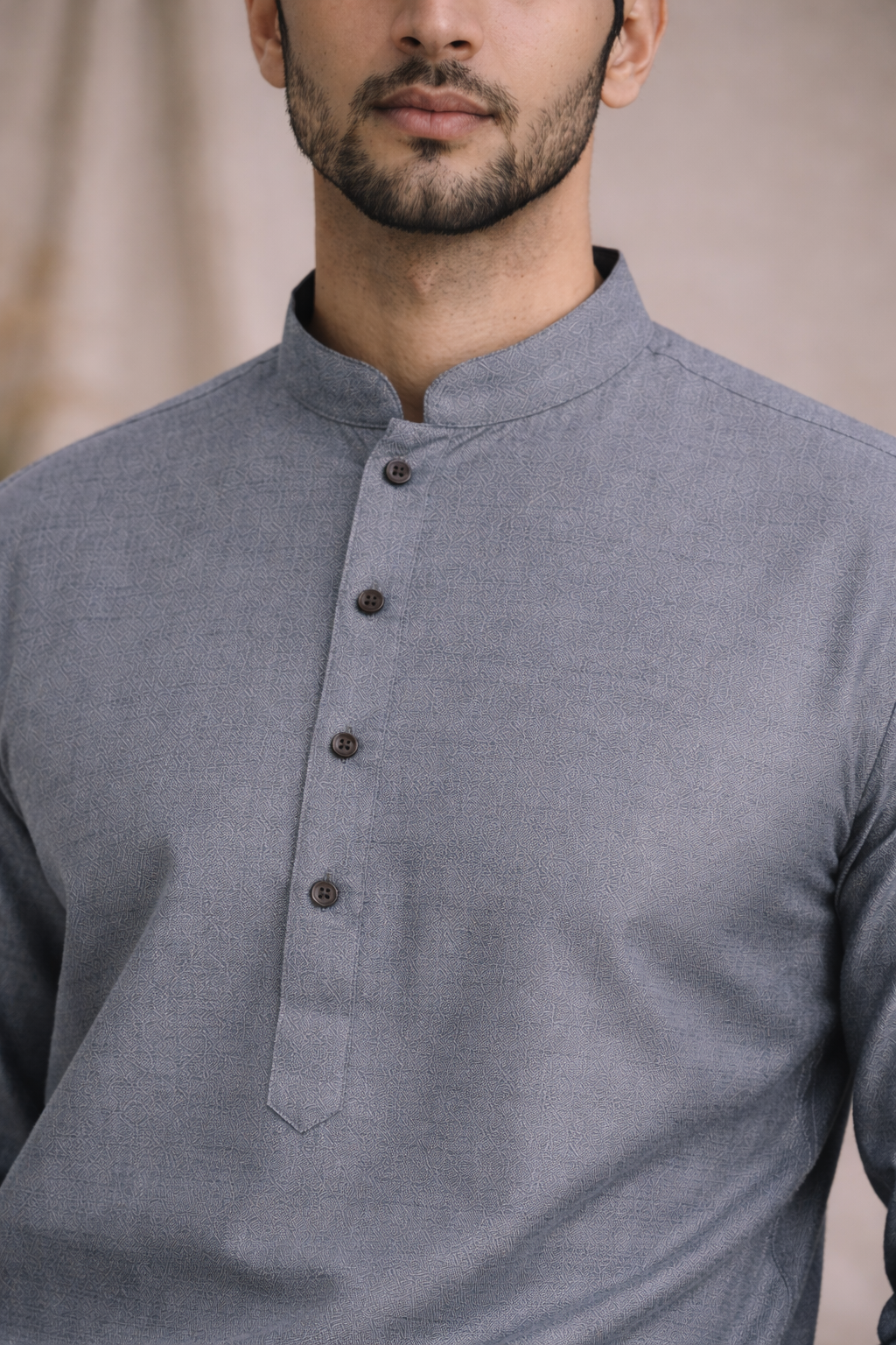 Tattva Men Silver-Toned Applique Mandarin Collar Kurta