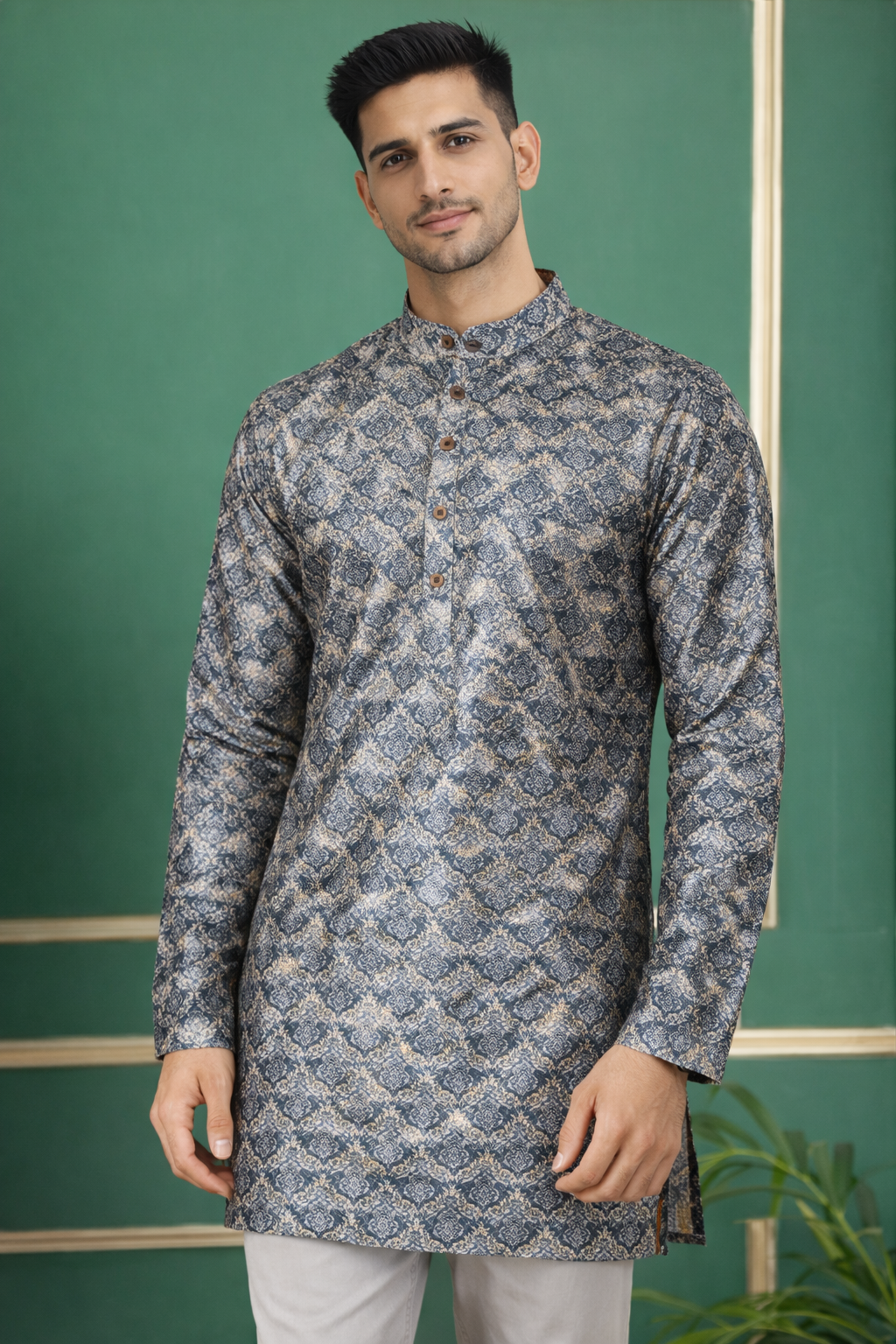 Tattva Men Mandarin Collar Abstract Printed Straight Kurta