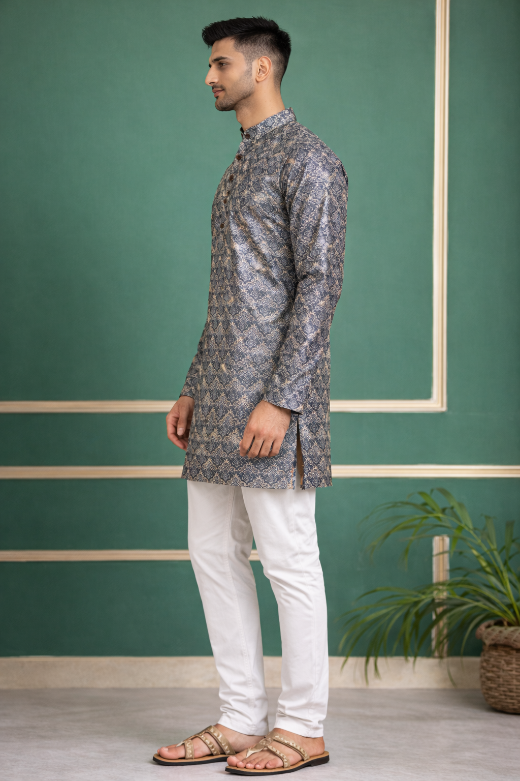 Tattva Men Mandarin Collar Abstract Printed Straight Kurta