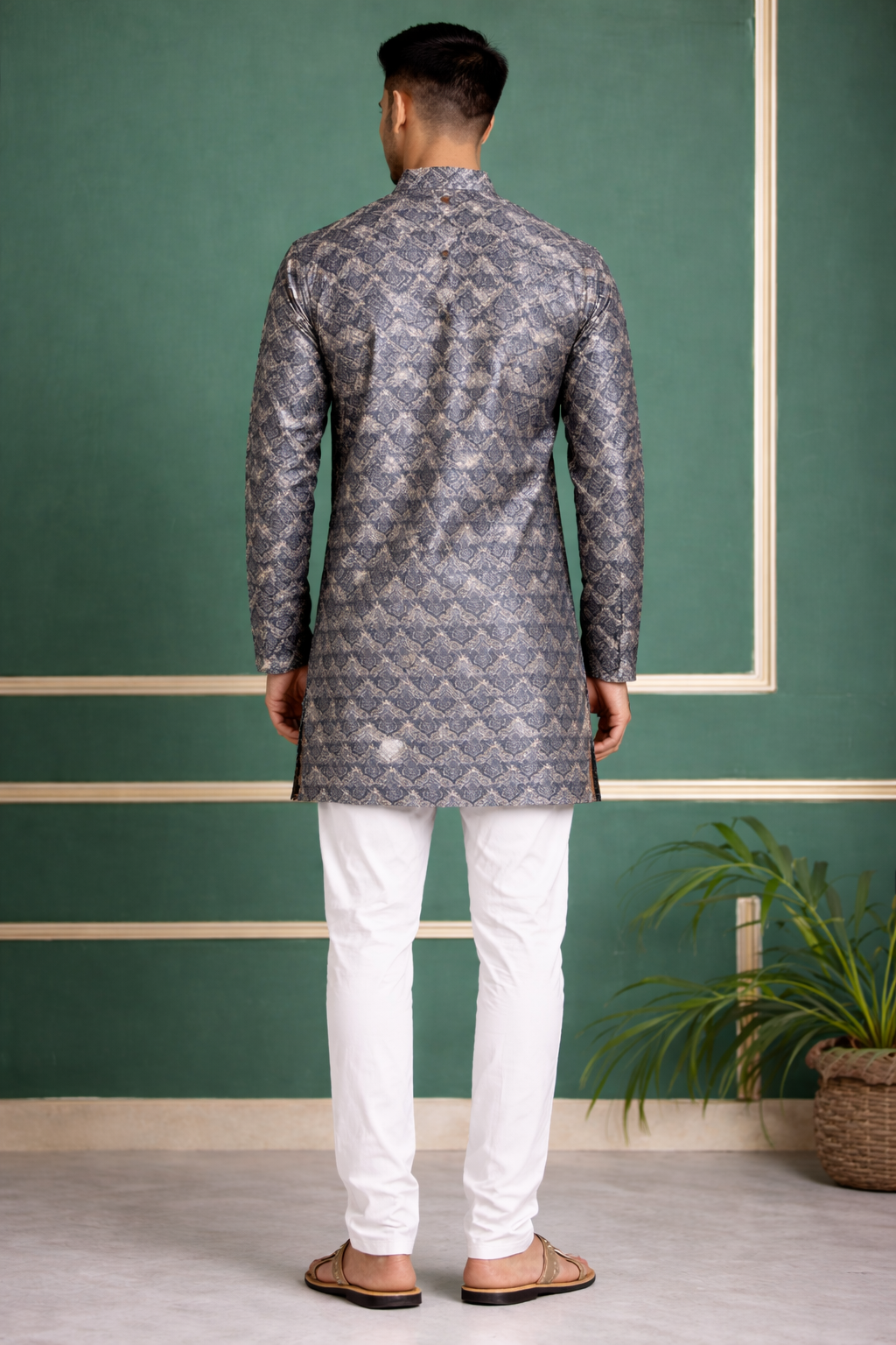 Tattva Men Mandarin Collar Abstract Printed Straight Kurta