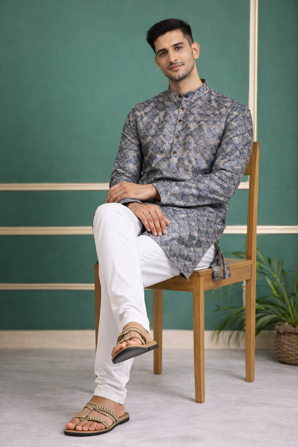 Tattva Men Mandarin Collar Abstract Printed Straight Kurta