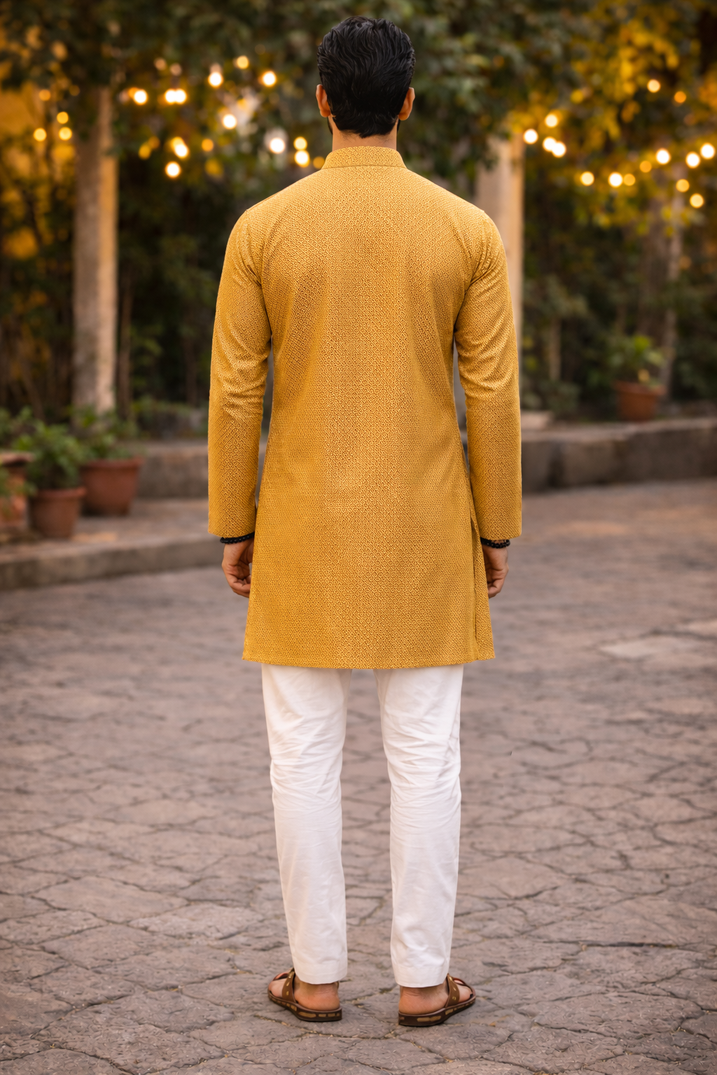 Tattva Men Woven Design Band Collar Straight Kurta