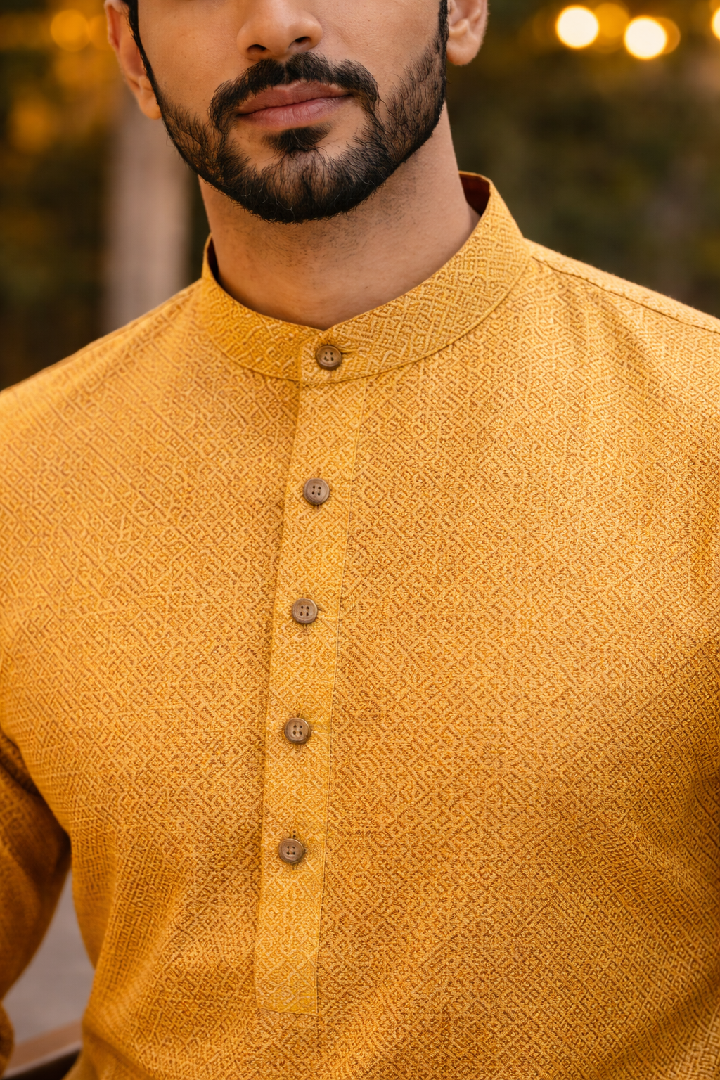 Tattva Men Woven Design Band Collar Straight Kurta