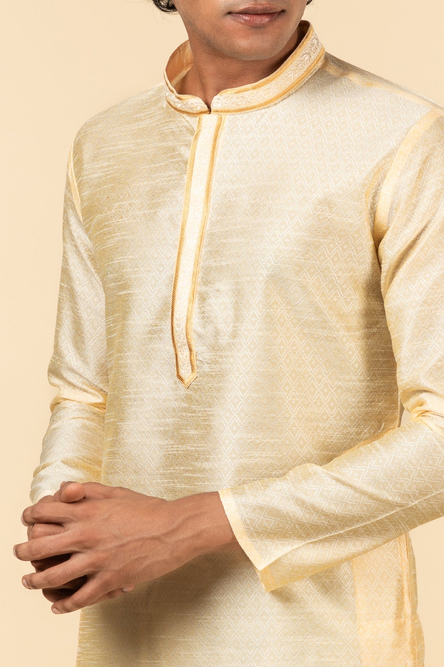 Beige Jacquard with Pattern Long Kurta