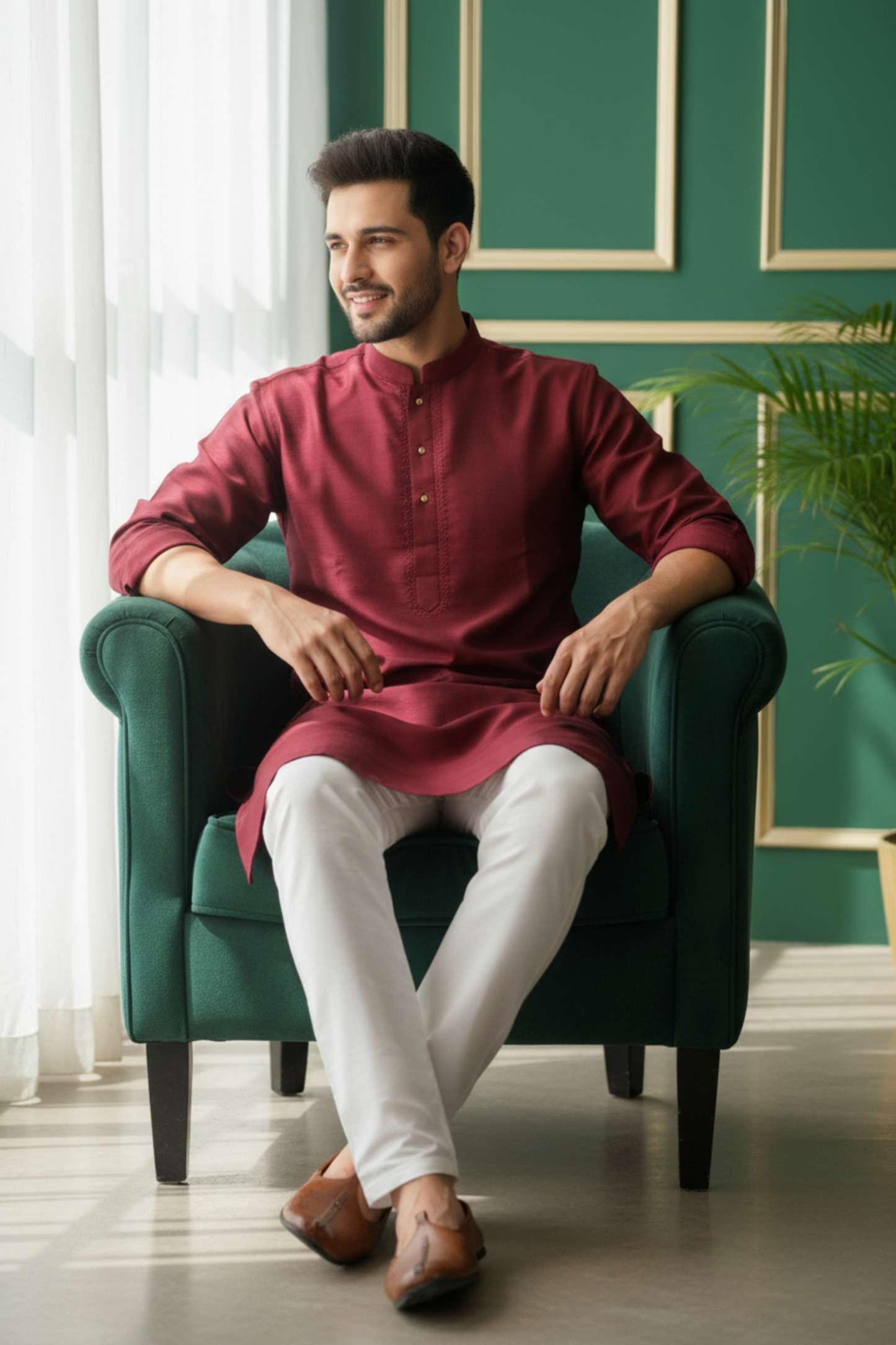 Tattva Men Embroidered Solid Short Kurta