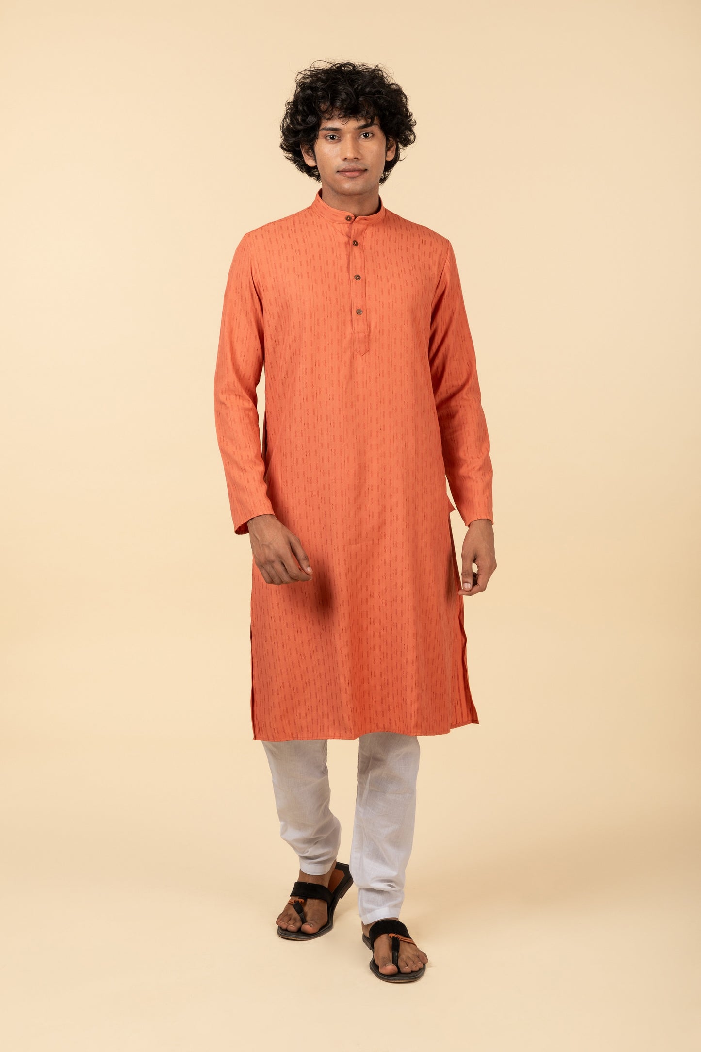 Orange Self Woven Long Kurta